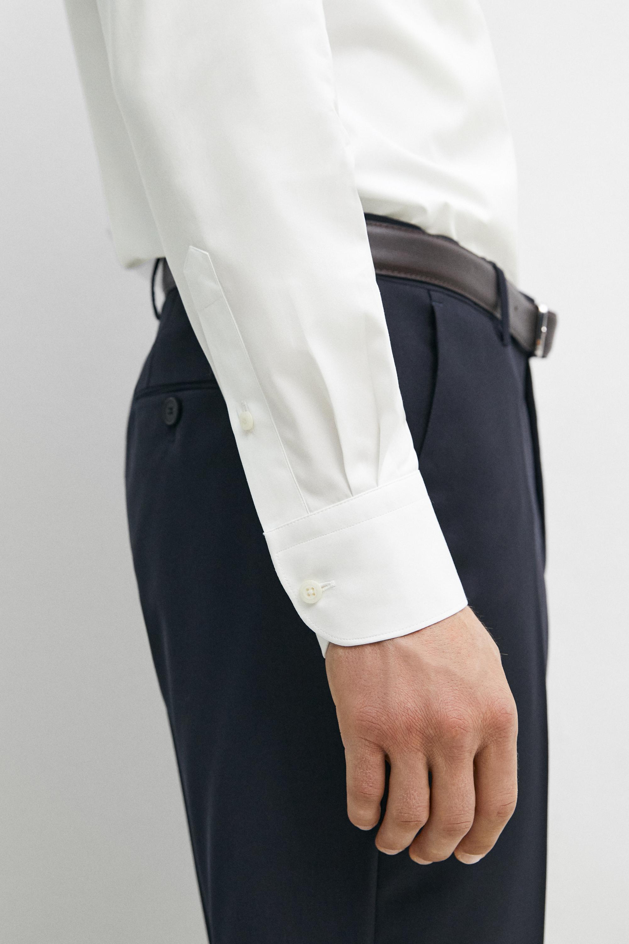 Slim fit 100% cotton poplin shirt — WHITE