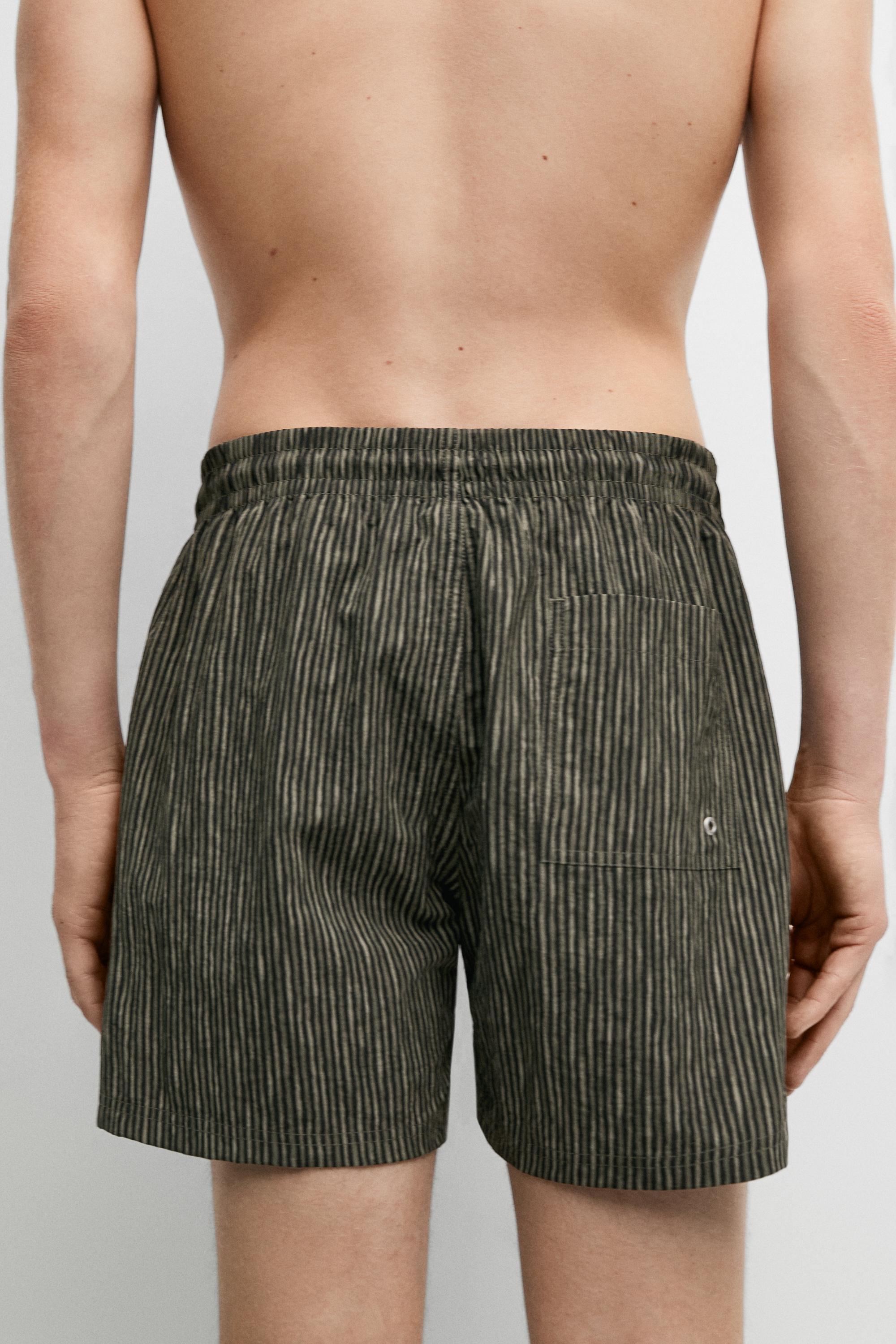 Striped print swimming trunks — KHAKI