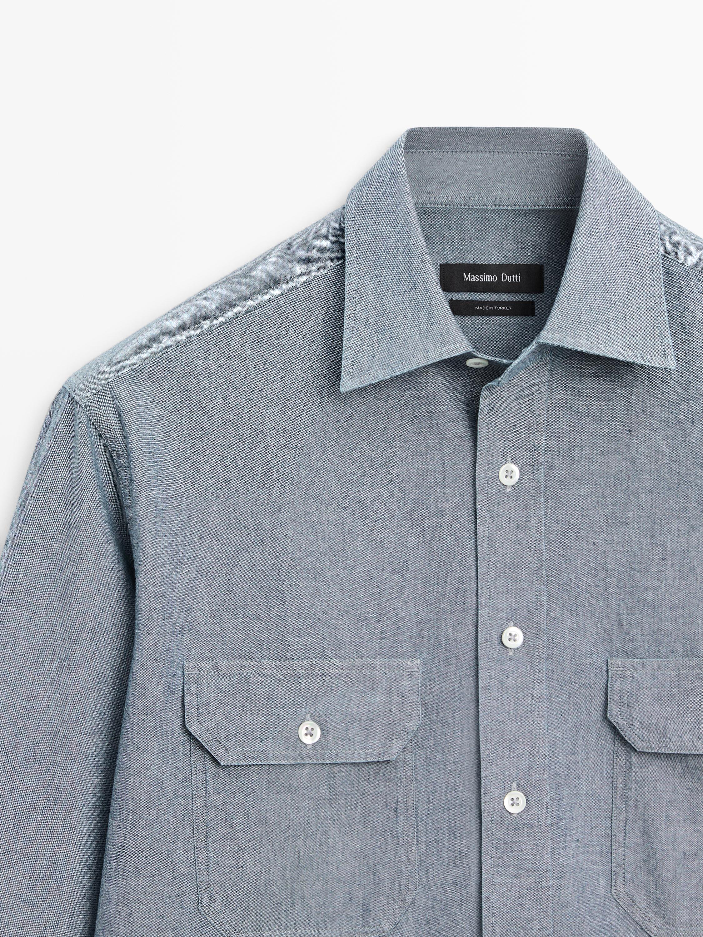 Regular fit chambray shirt with pocket details — SKY BLUE