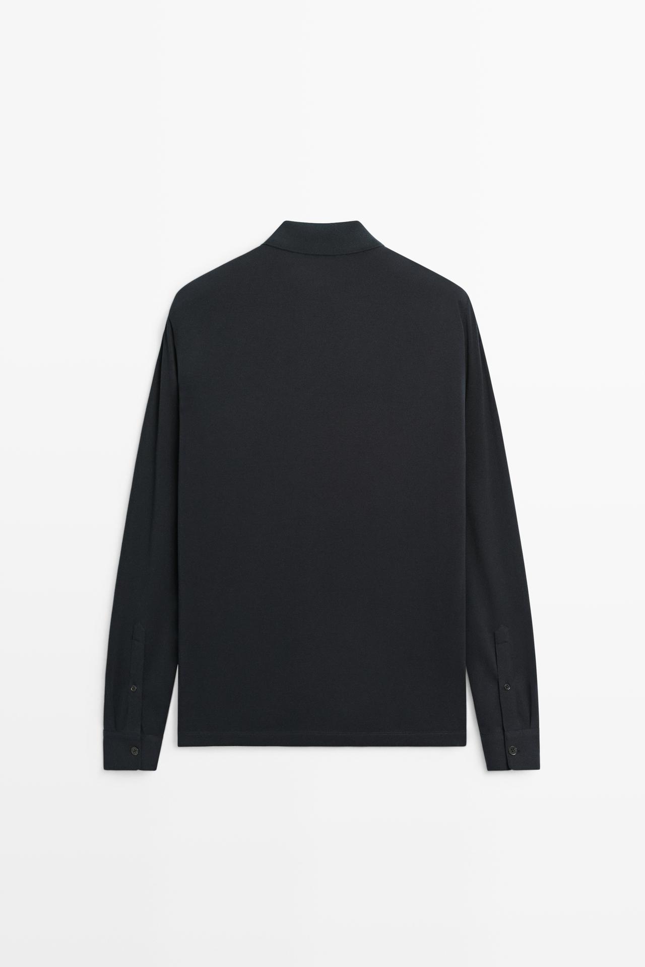 100% cotton micro-textured knit polo shirt — NAVY BLUE