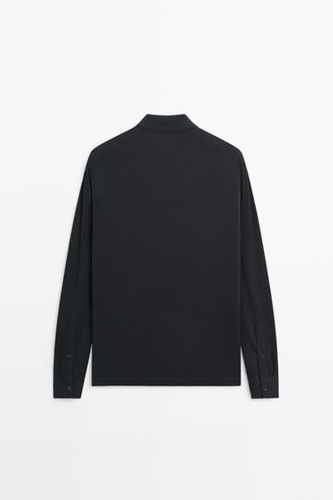 100% cotton micro-textured knit polo shirt — NAVY BLUE 6