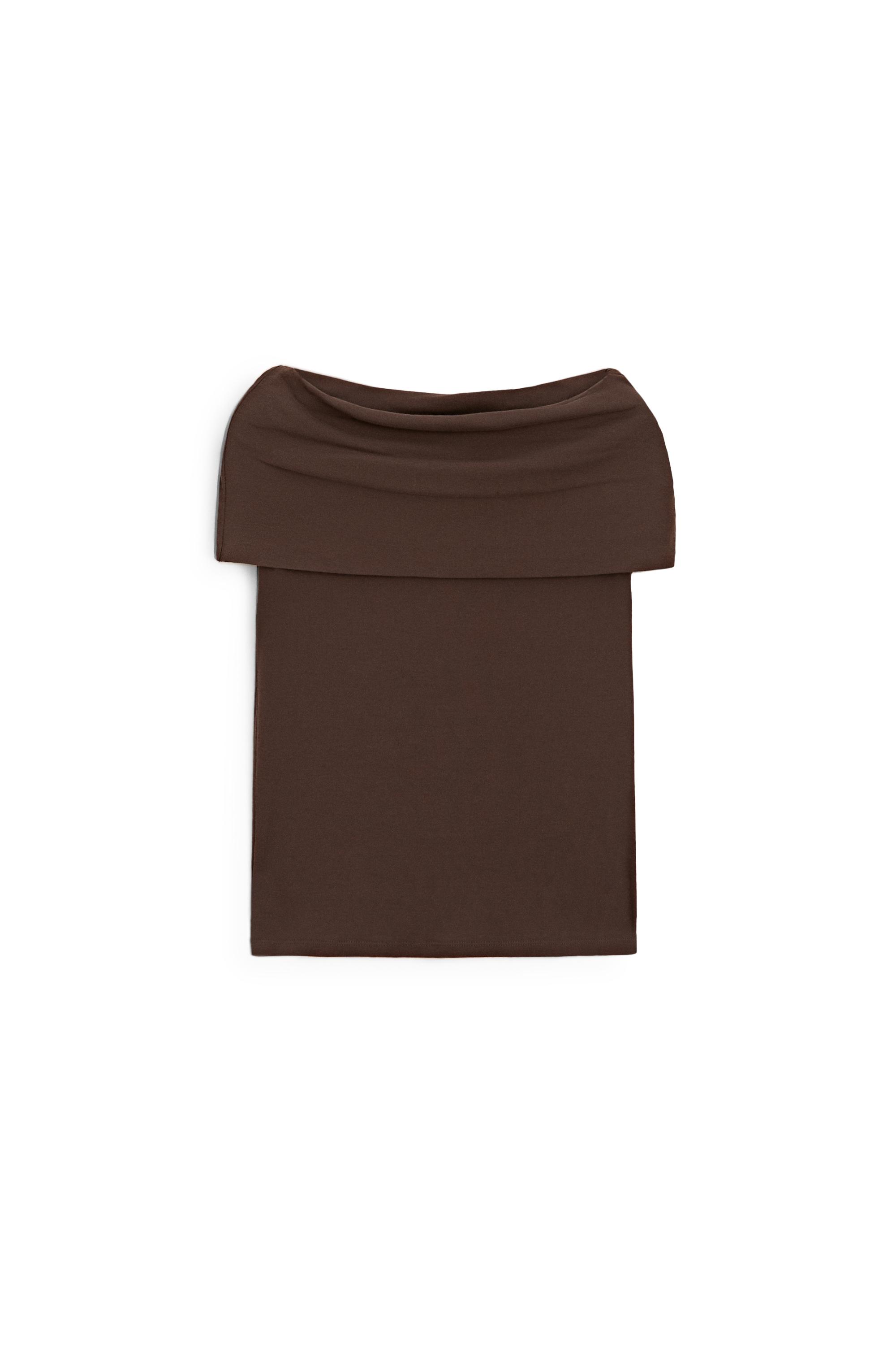 Cotton off-the-shoulder top — BROWN