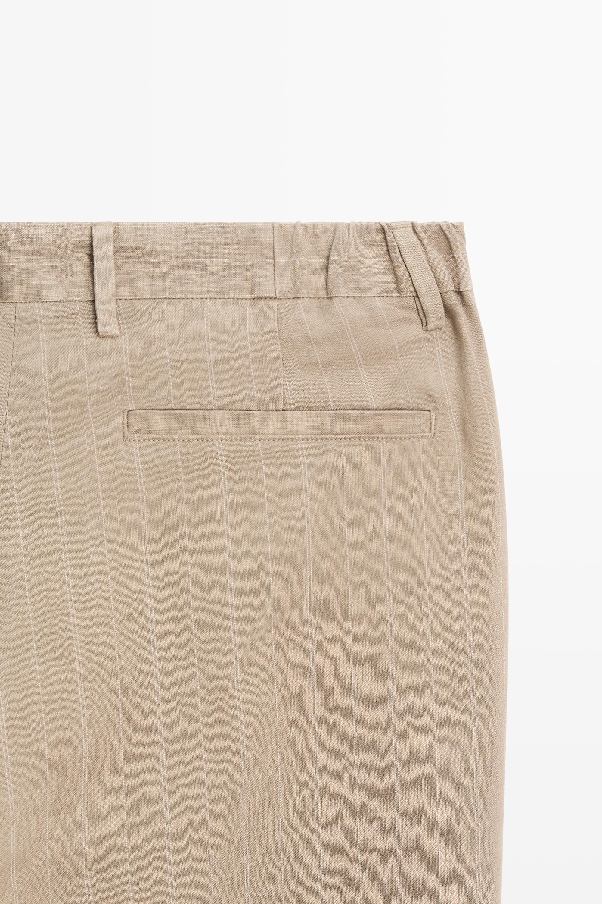 100% linen striped pants — BEIGE