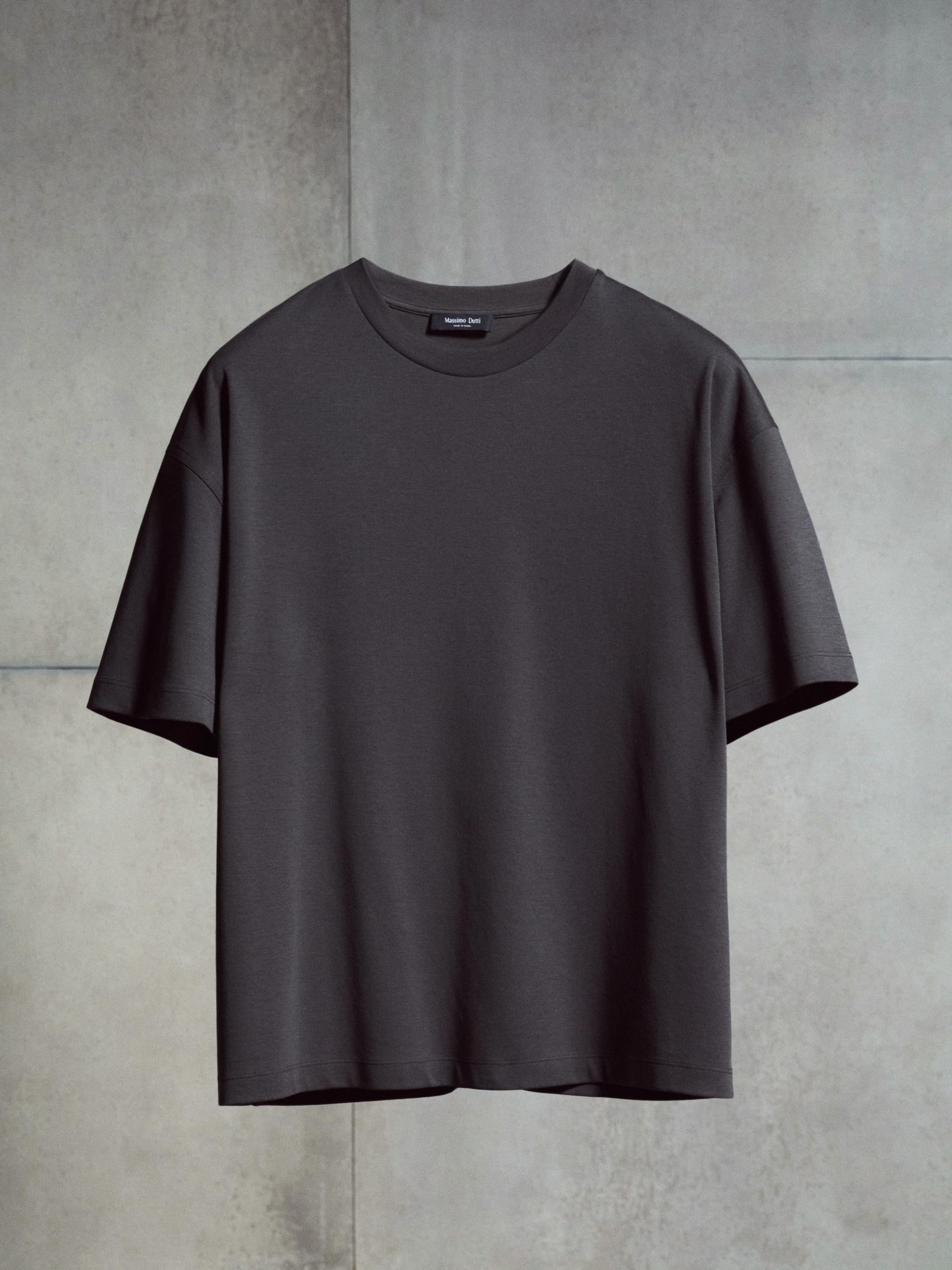 Boxy fit short sleeve cotton blend T-shirt — KHAKI
