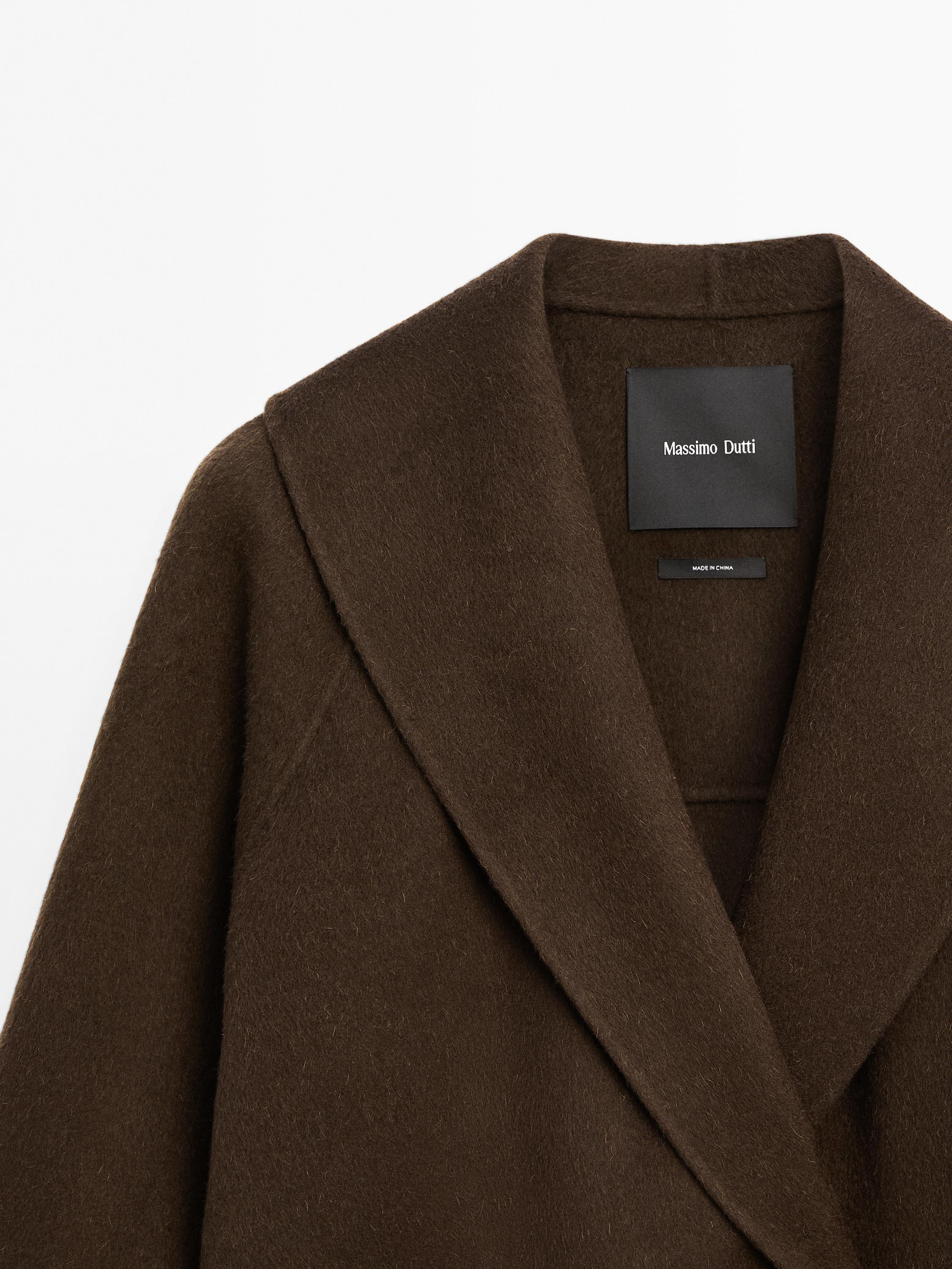 Manteau cache-cœur col smoking en laine mélangée
