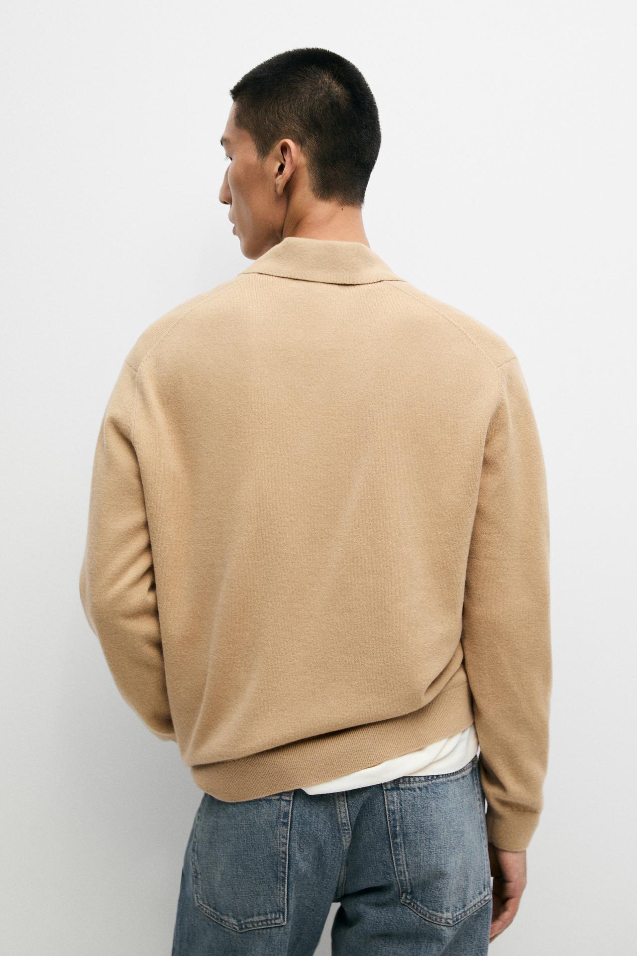 100% wool knit polo sweater — MEDIUM CAMEL