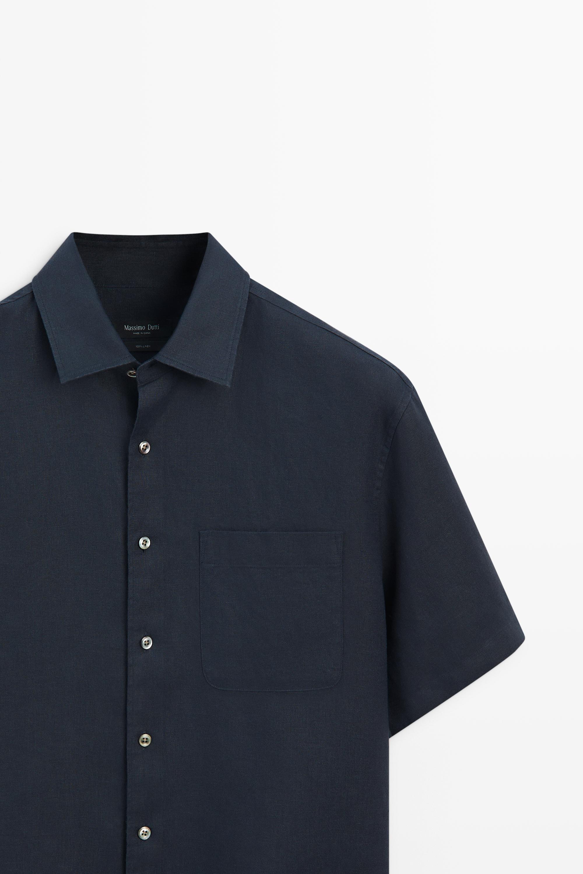 100% linen short sleeve shirt — NAVY BLUE