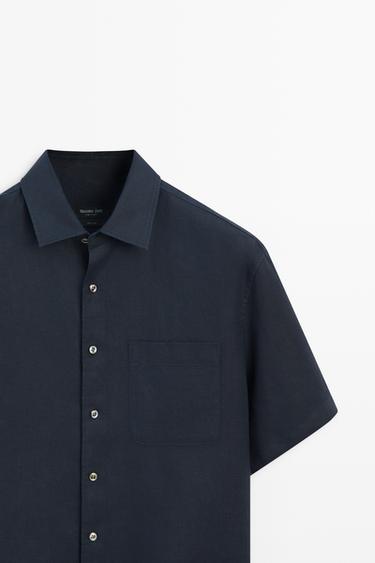 100% linen short sleeve shirt — NAVY BLUE 4