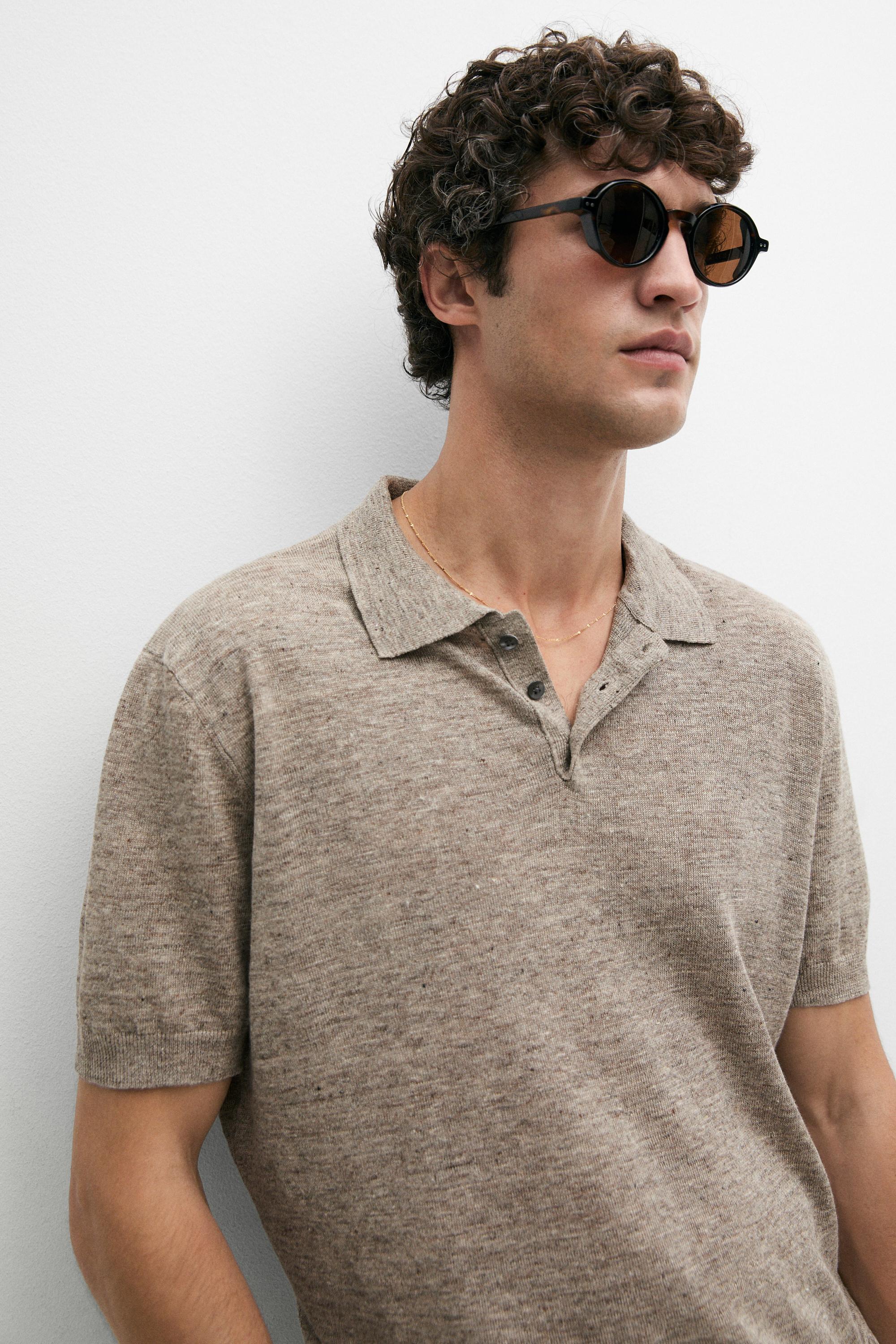 100% linen melange polo shirt — Beige