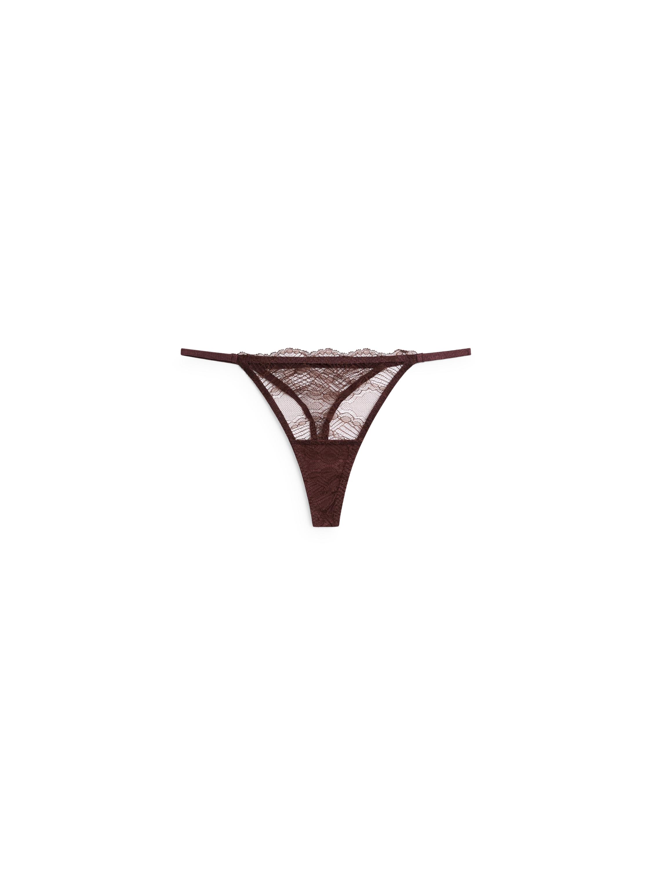 Scalloped lace thong — BROWN