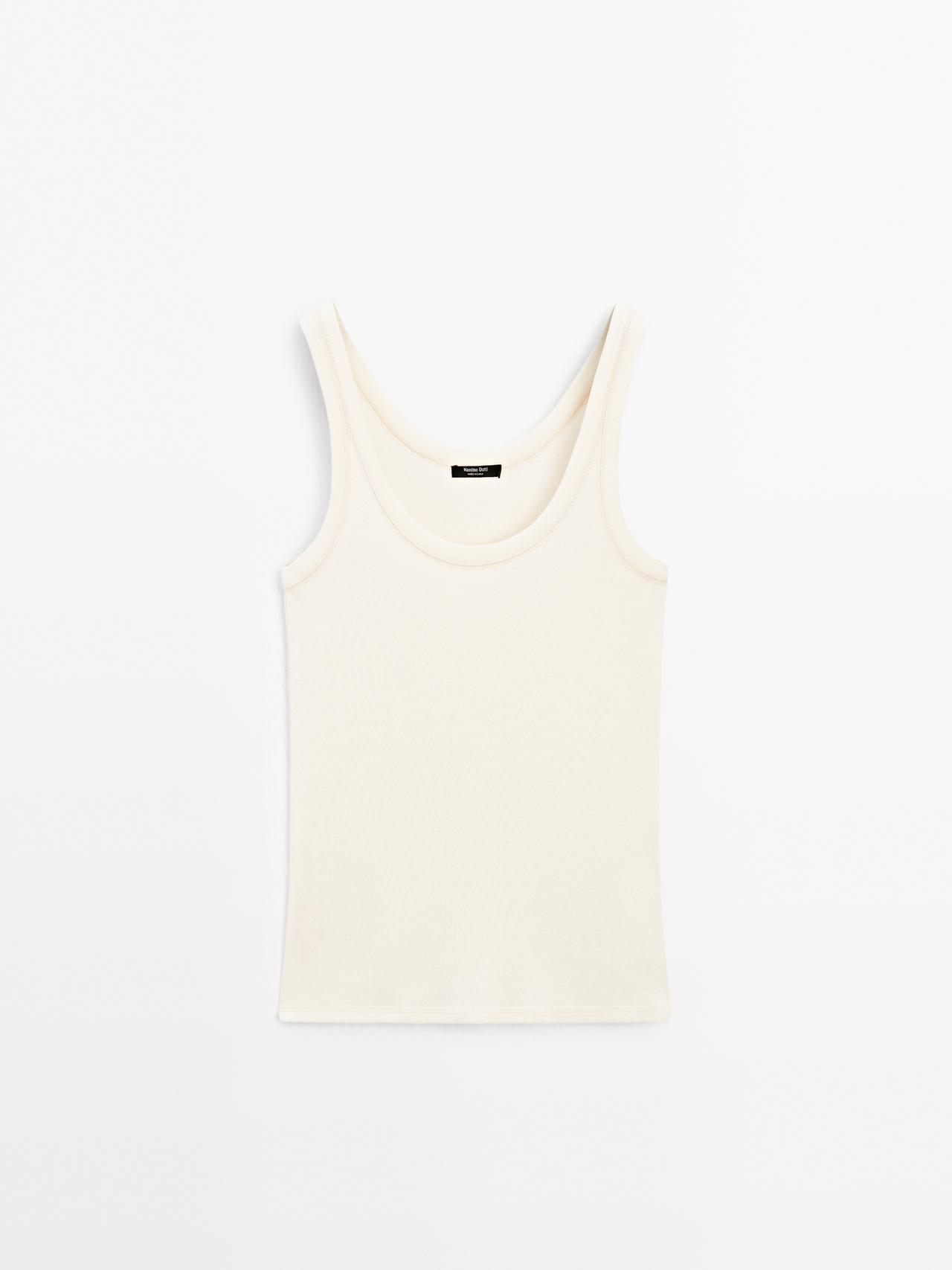 Massimo Dutti - Dame - Stroptop I 100 % Bomuld - Råhvid - Xs