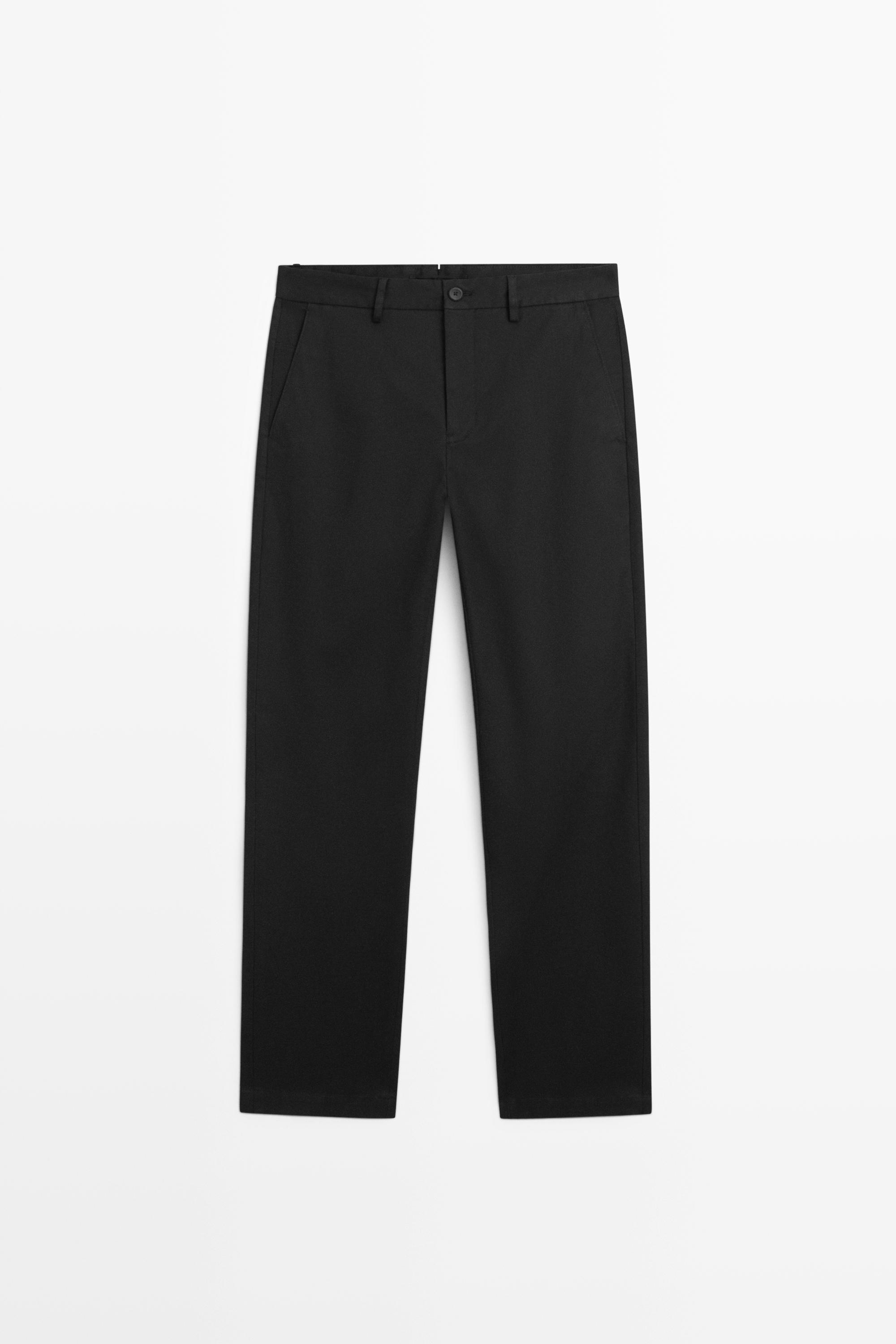 Cotton blend tapered fit trousers — NAVY BLUE