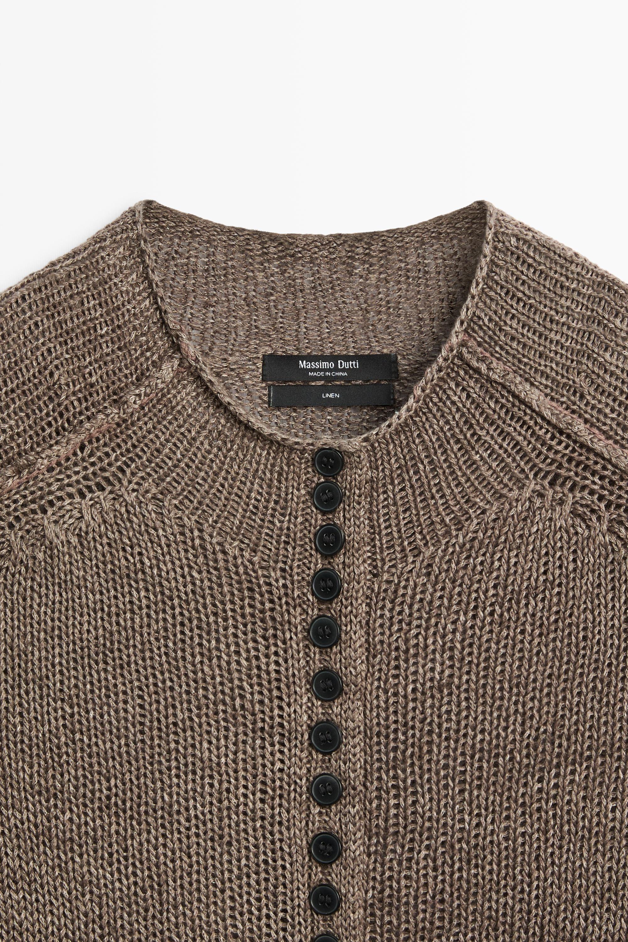 Massimo Dutti %100 Keten Düğmeli Triko Hırka görsel 7