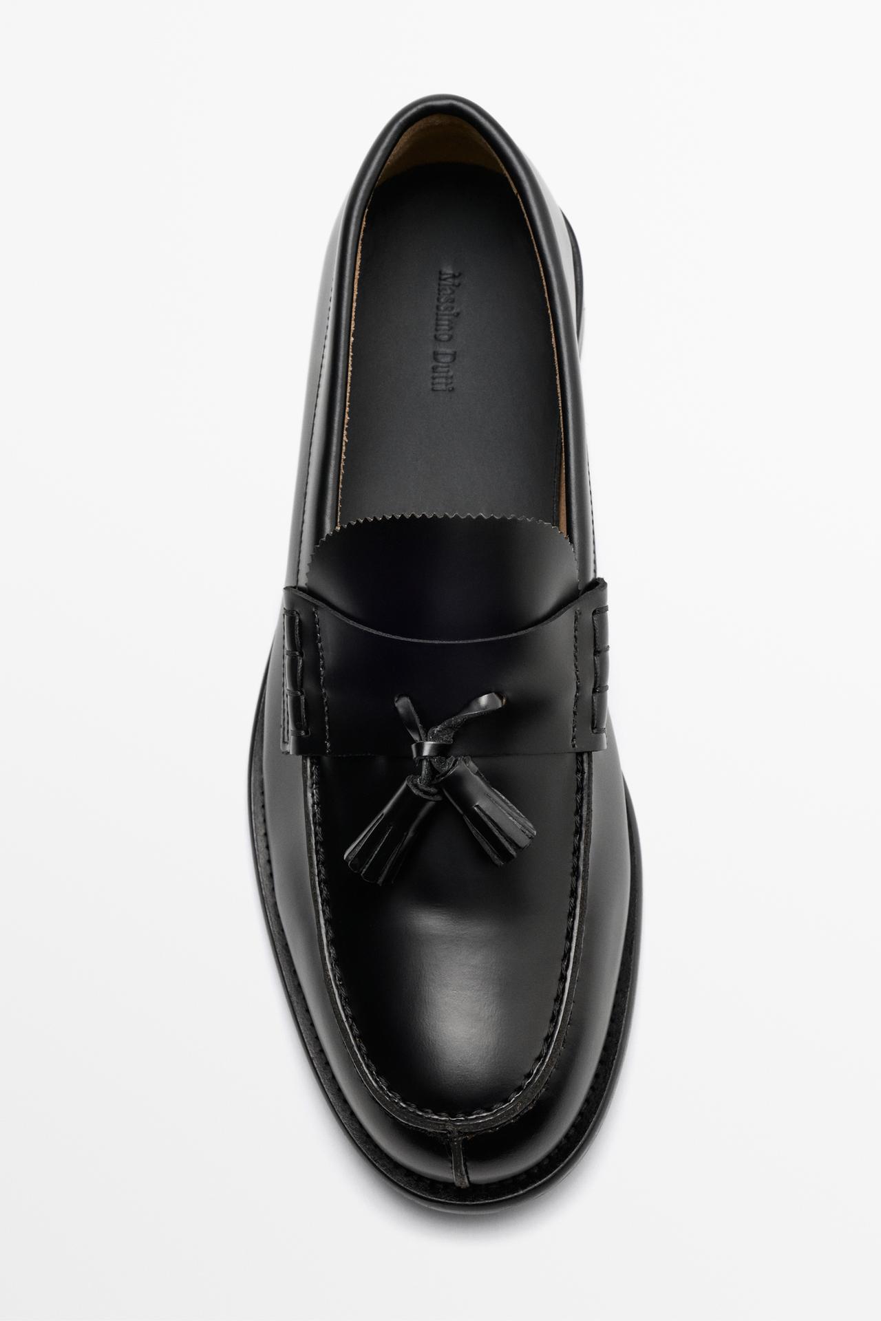 Leather tassel loafer — BLACK