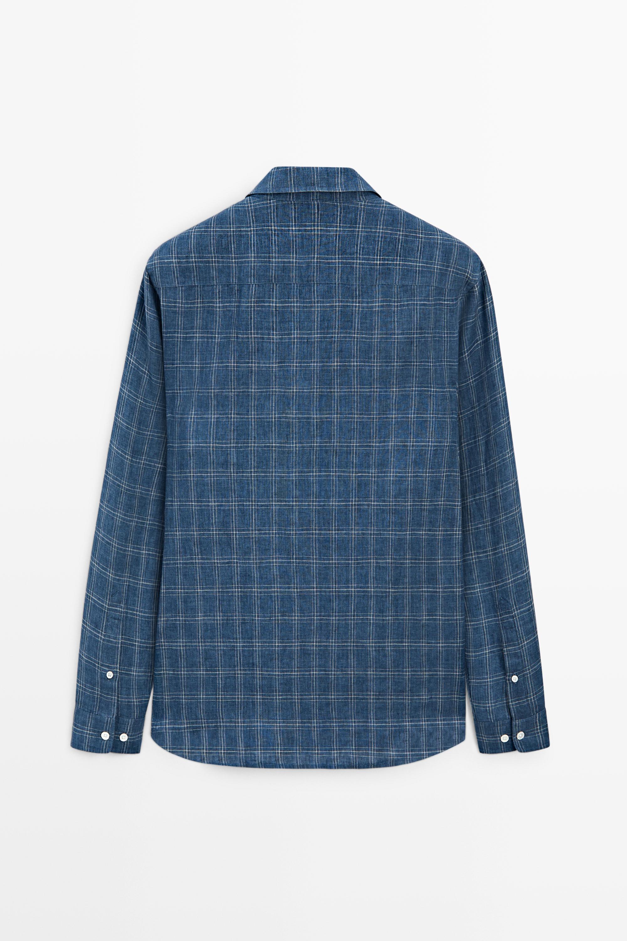 100% linen regular fit check shirt Sky Blue Shirts | Massimo Dutti 100% linen regular fit check shirt Sky Blue Shirts | Massimo Dutti