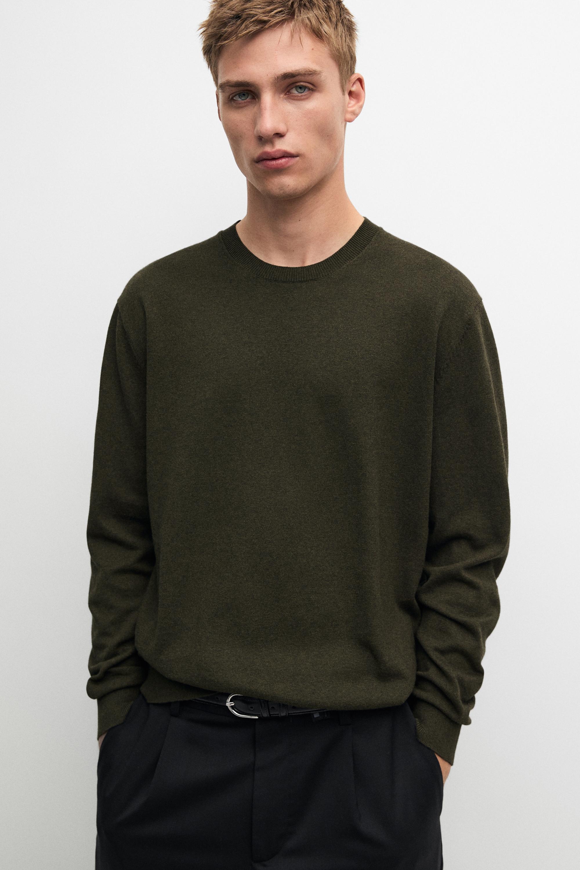 Cotton blend knit sweater — GREEN