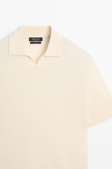 100% cotton V-neck knit polo — CREAM 4