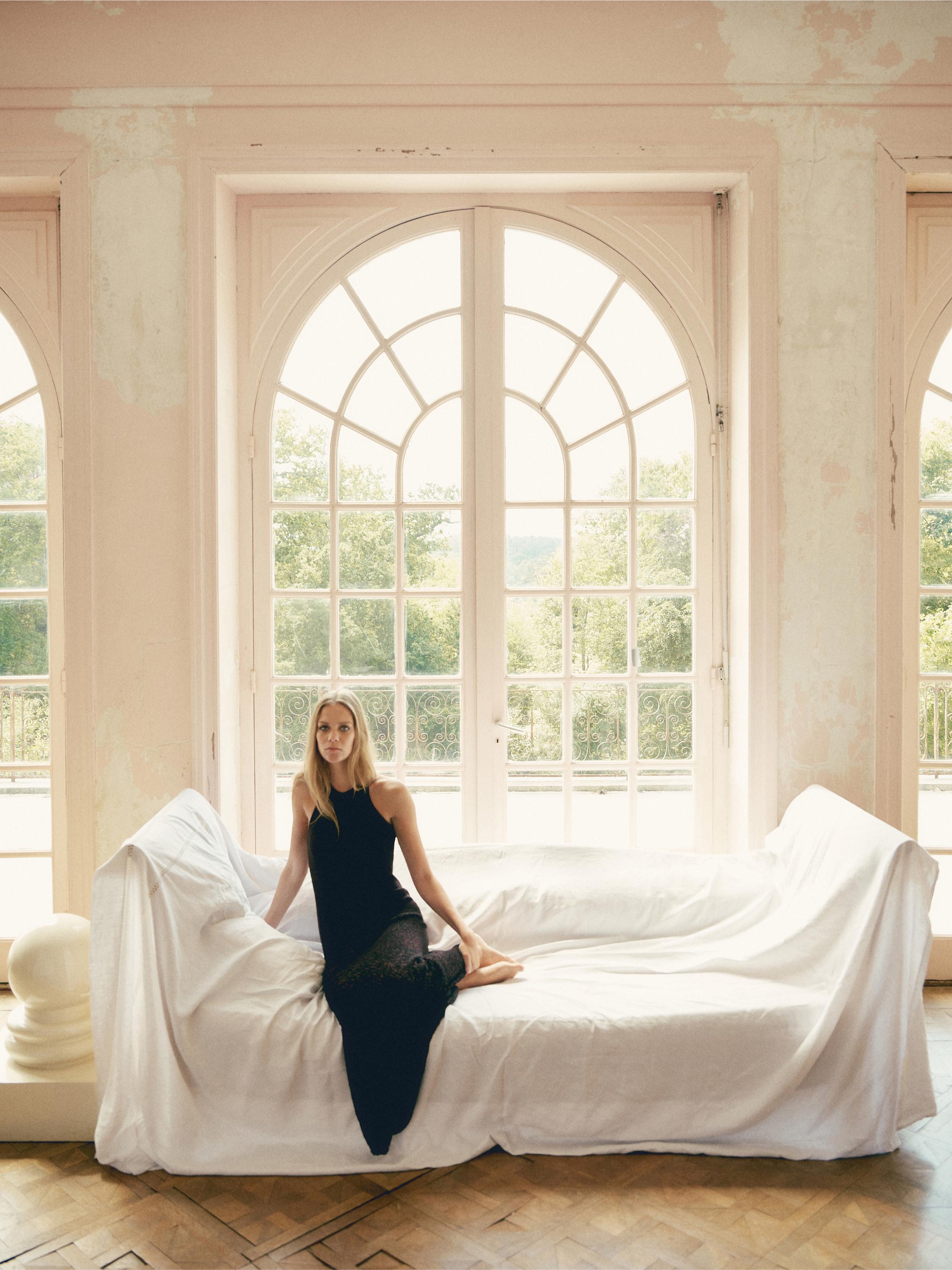 Long knit cotton blend dress