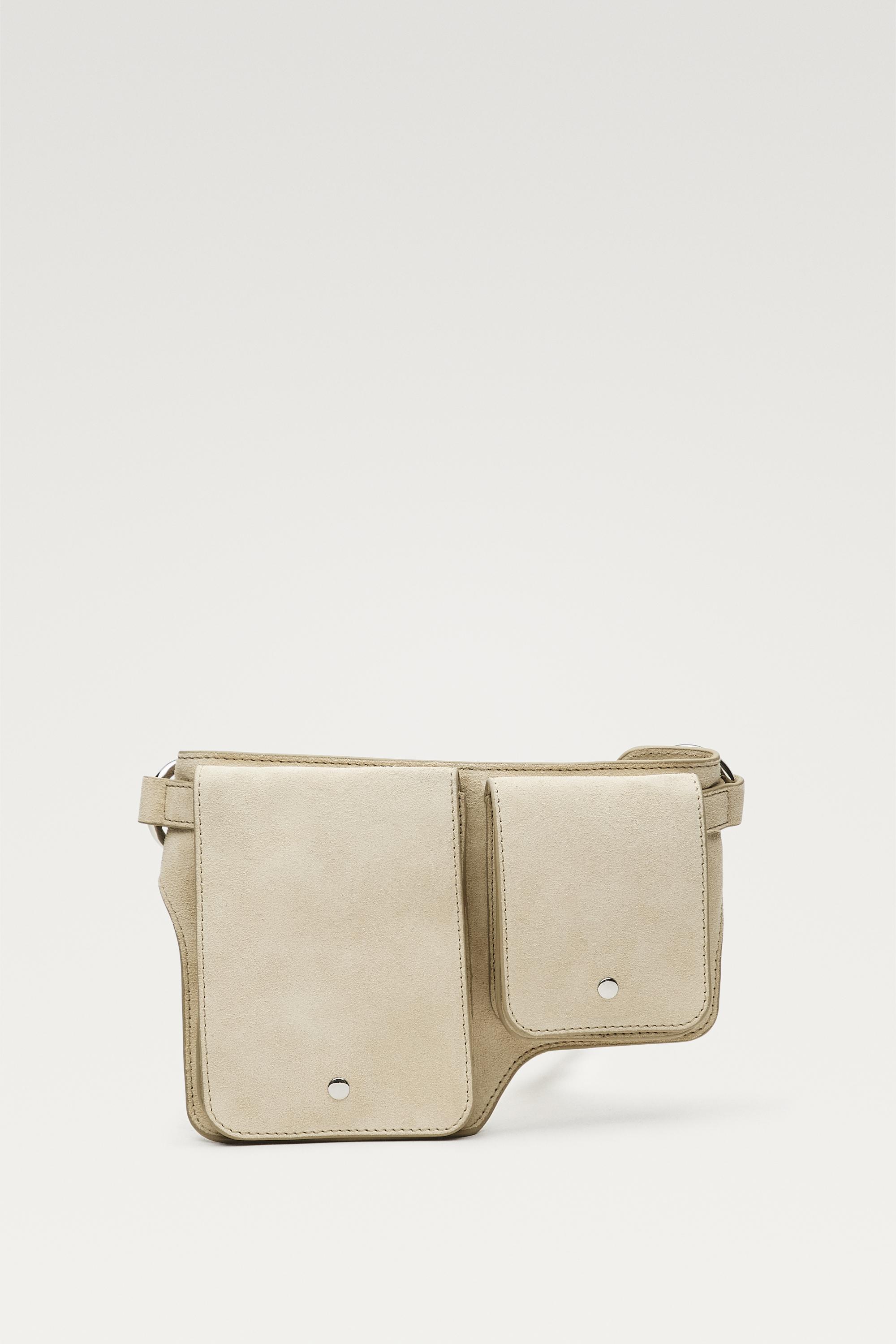 Split leather double compartment belt bag — Off white