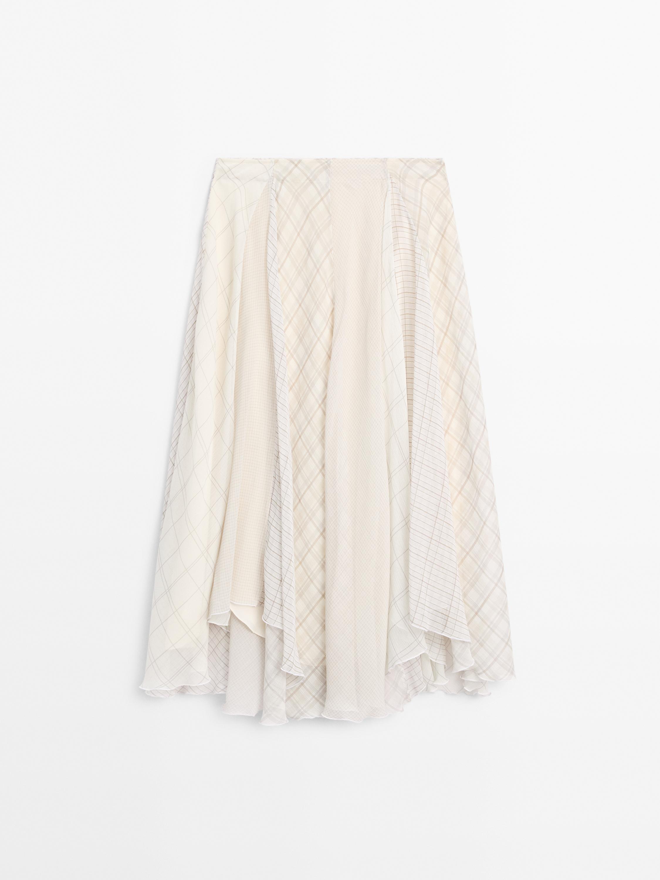 Asymmetric check midi skirt