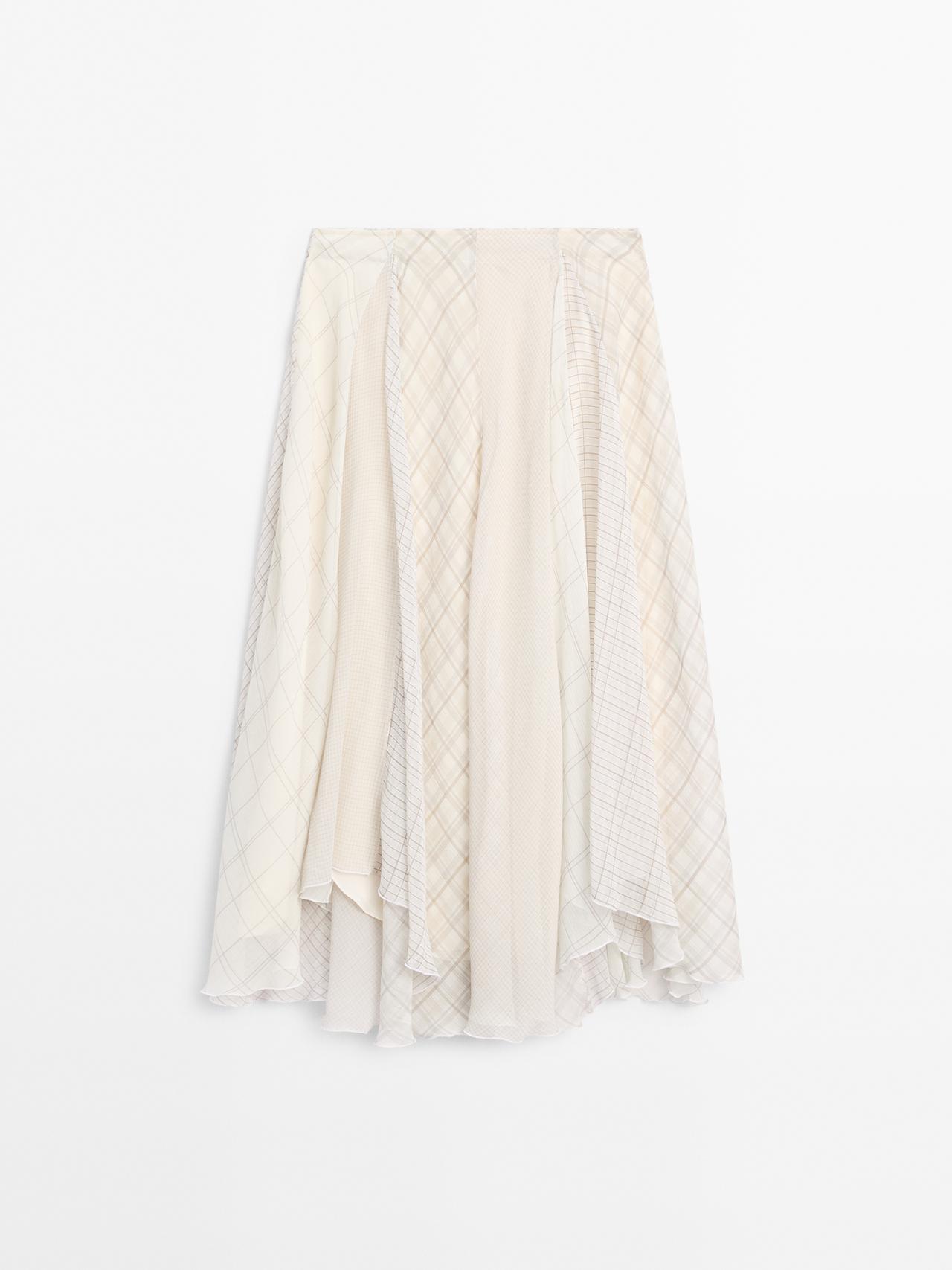 Massimo Dutti - Dame - Asymmetrisk, Ternet Midinederdel - Hvid - 42