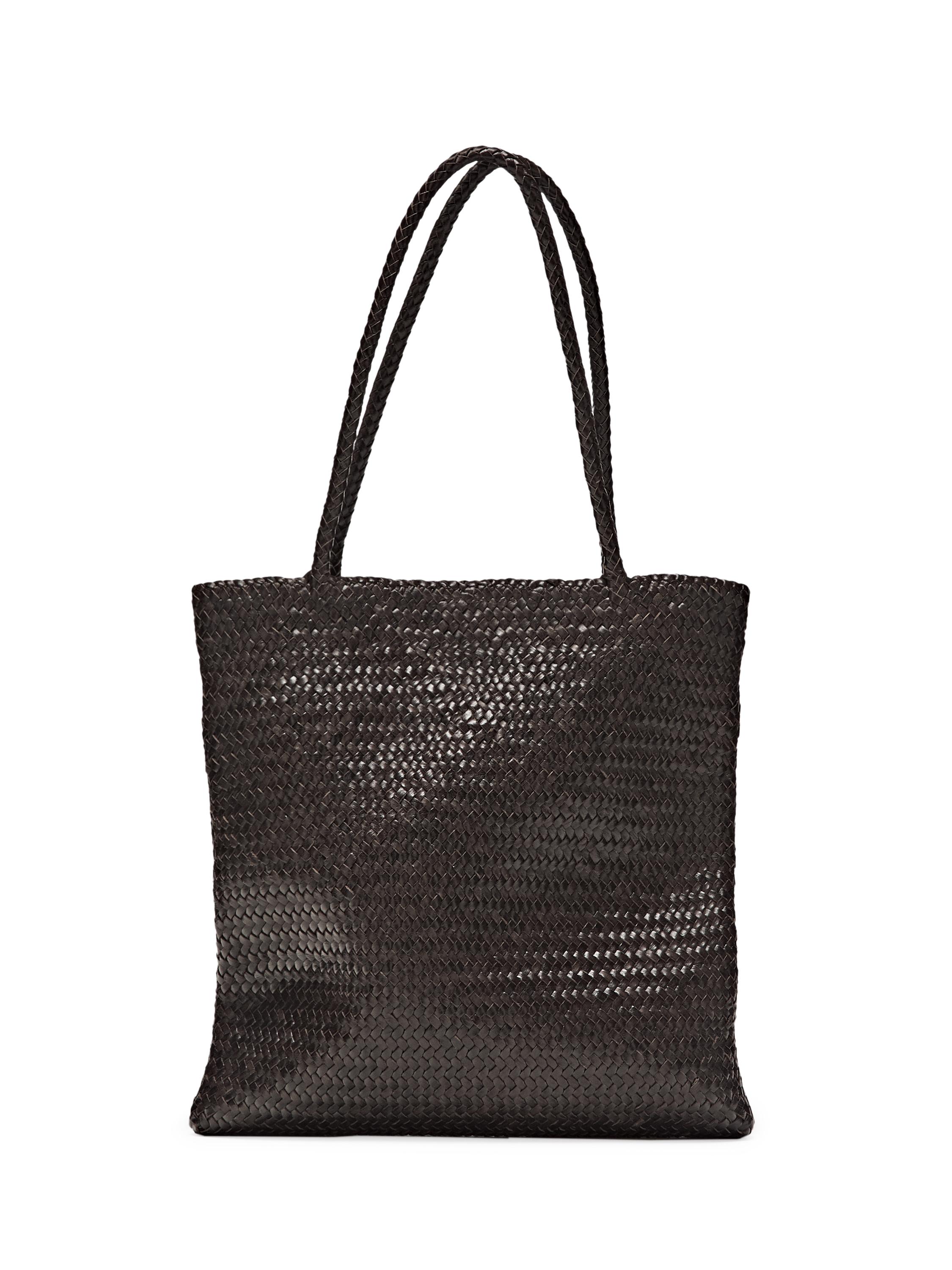 Medium braided nappa leather tote bag — BROWN