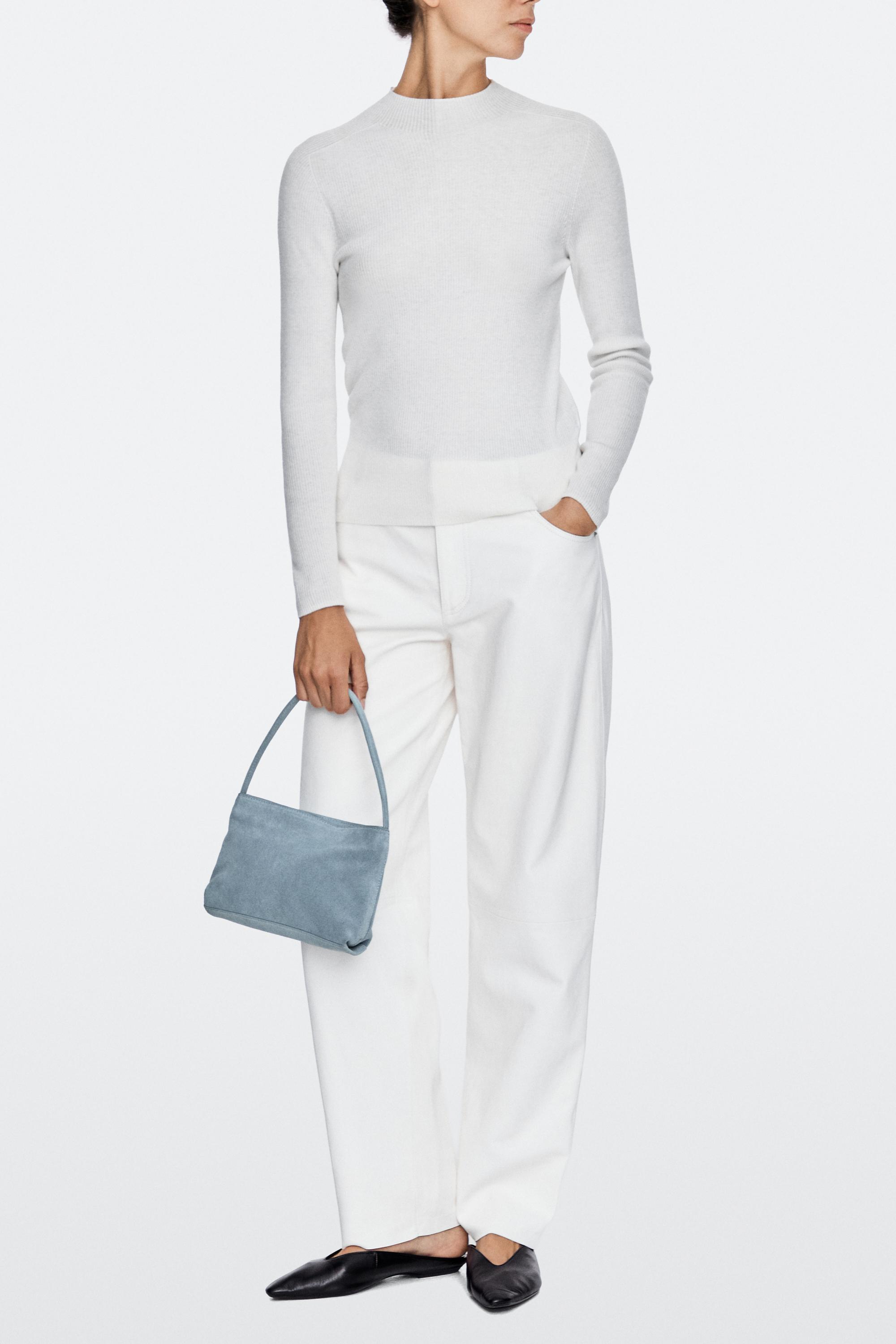 Split suede leather shoulder bag — Light blue