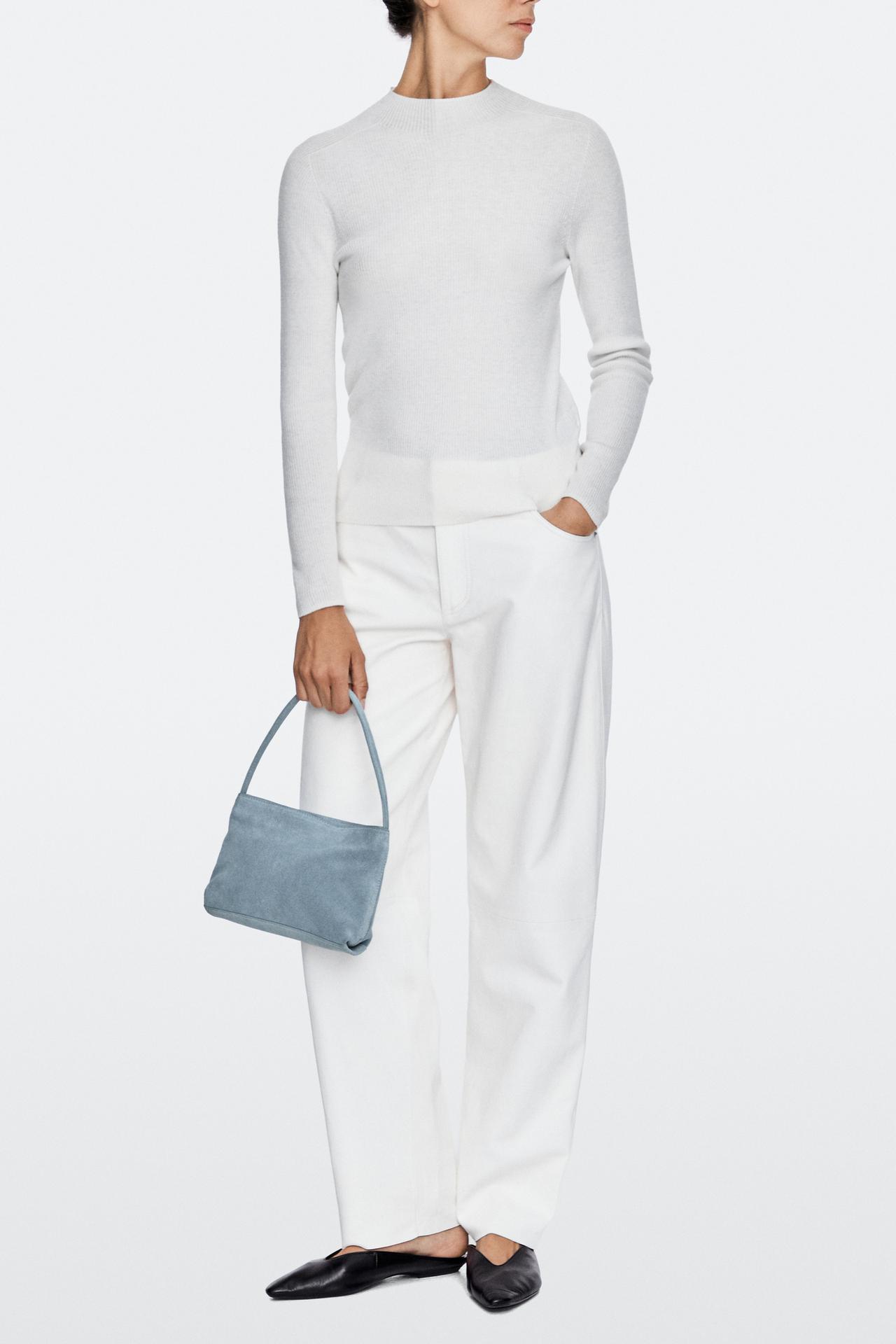 Split suede leather shoulder bag — Light blue