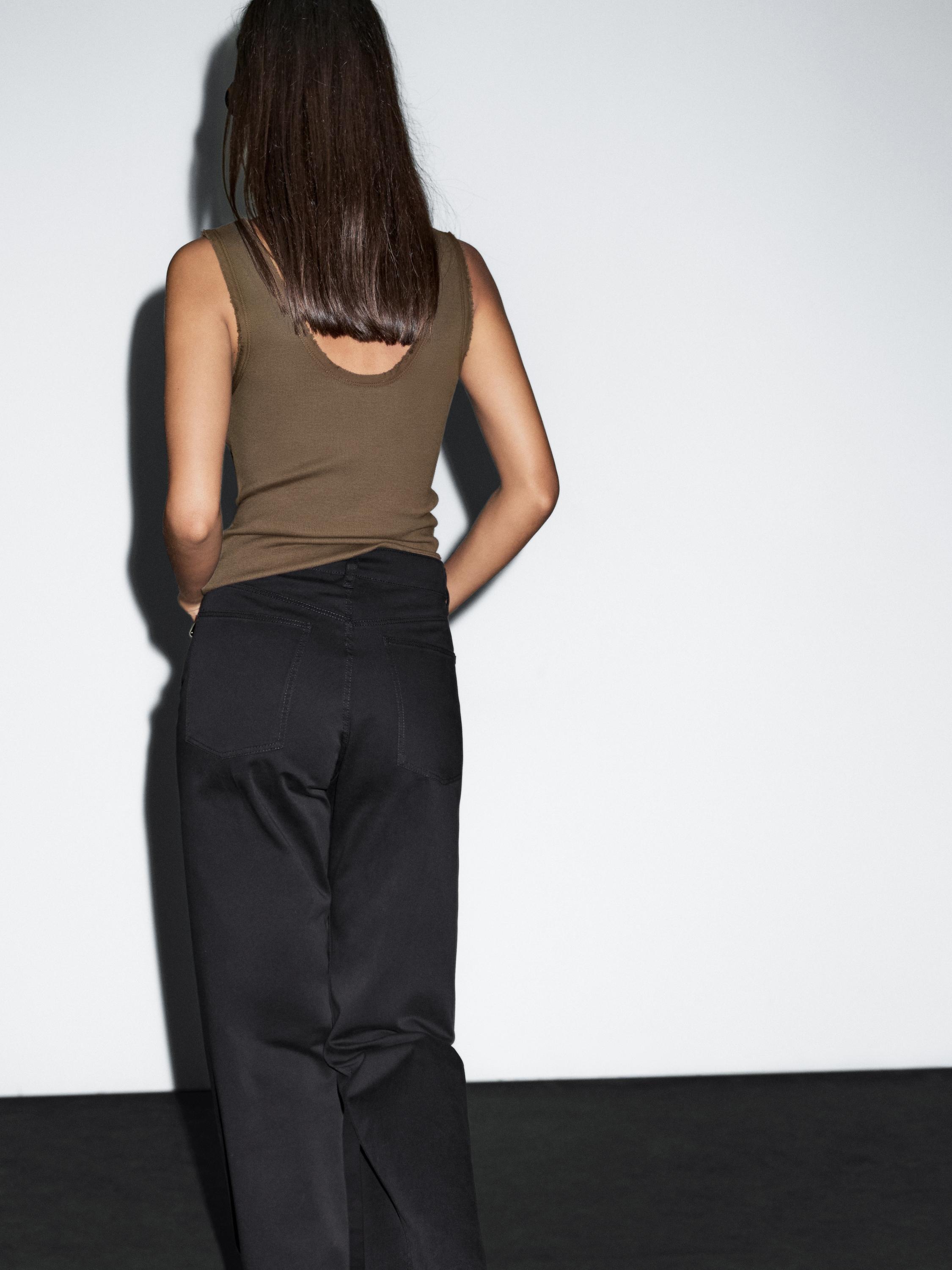 Cotton blend top with frayed piping