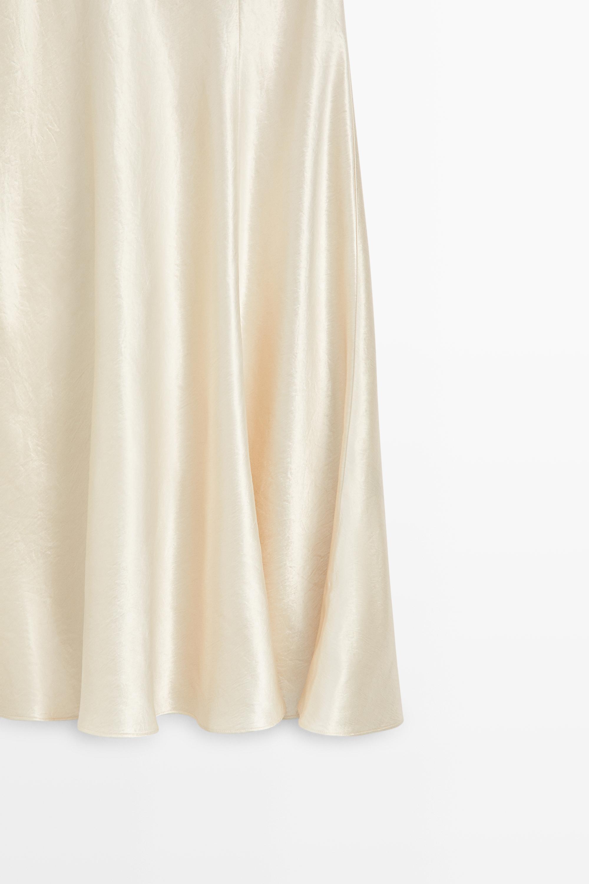Flowing satin midi skirt - STUDIO — Beige
