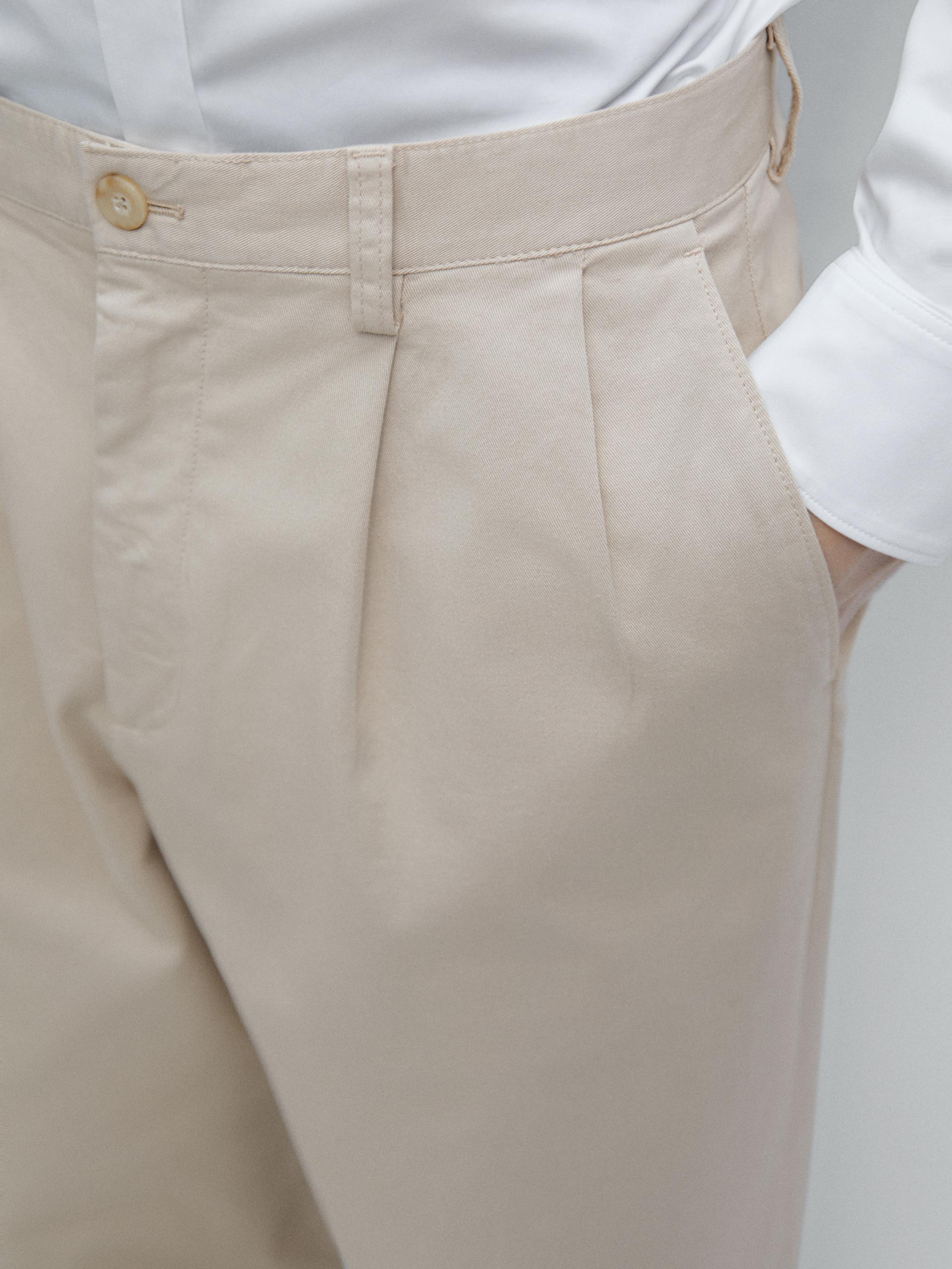 Straight-leg cotton blend trousers — BEIGE