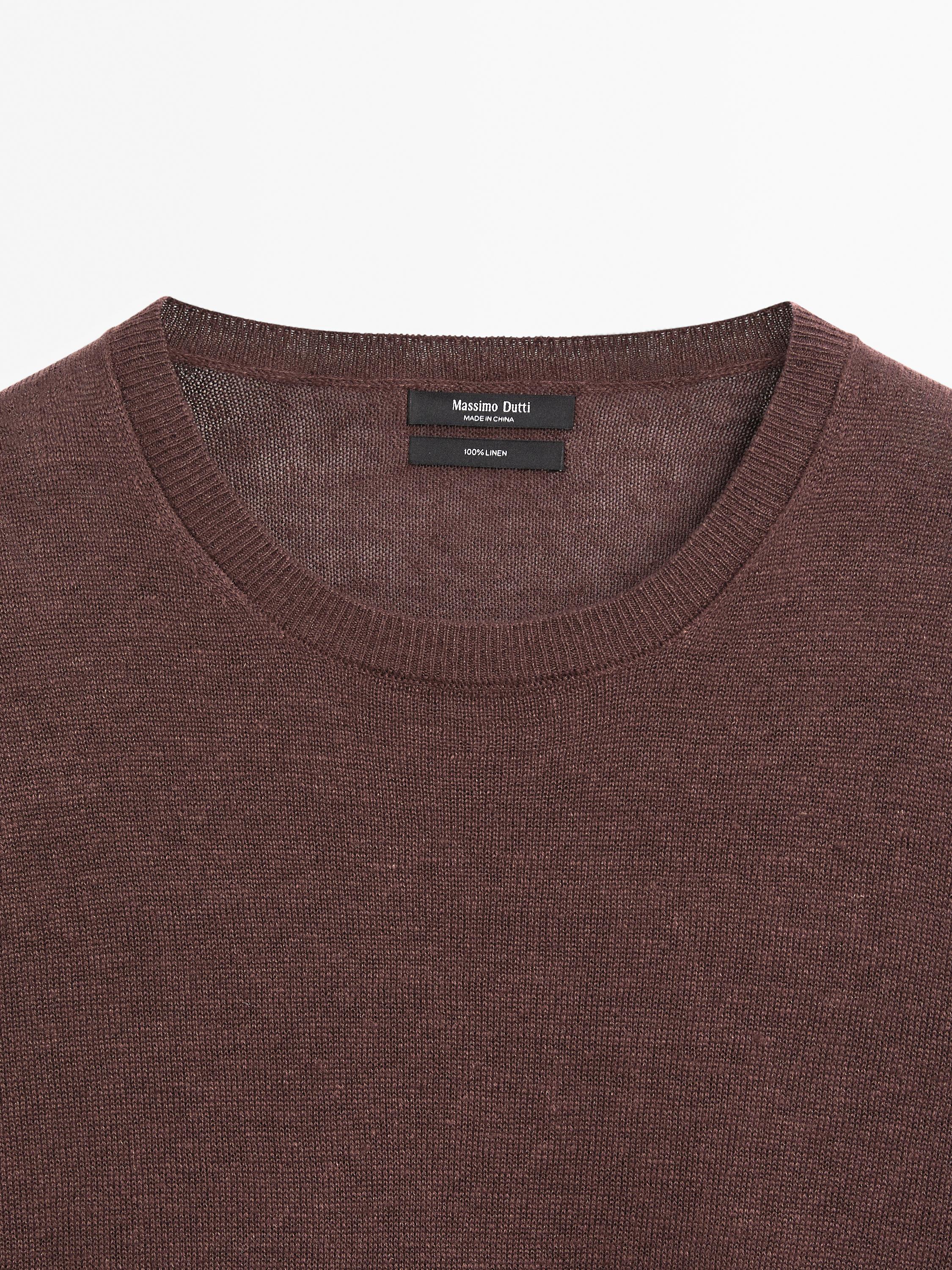 100% linen knit crew neck sweater