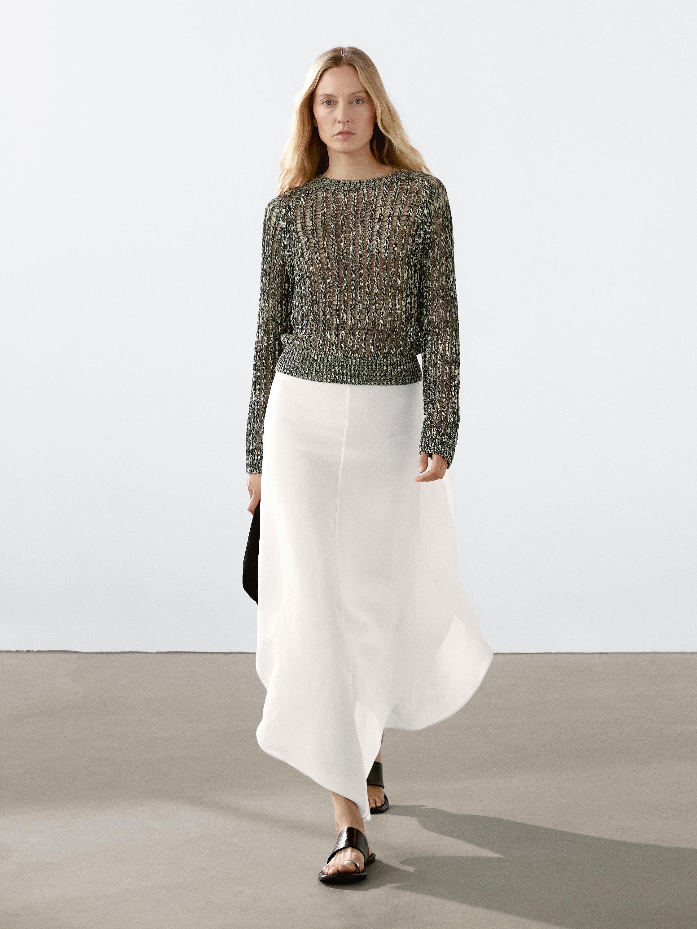 Pull en maille ajourée de coton mélangé