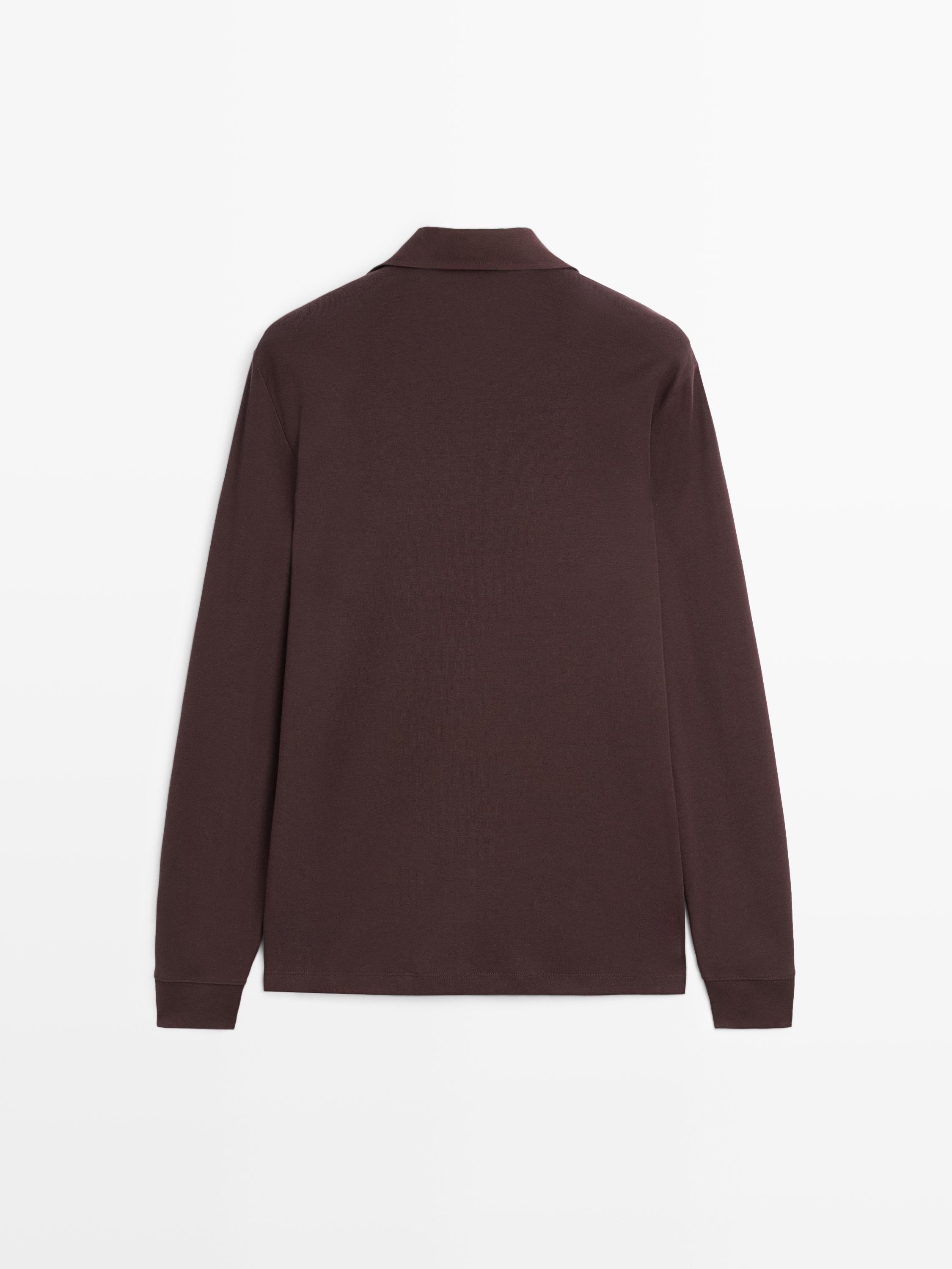 Long sleeve polo shirt with contrast collar · Burgundy, Navy Blue, Lead · Polo Shirts | Massimo Dutti