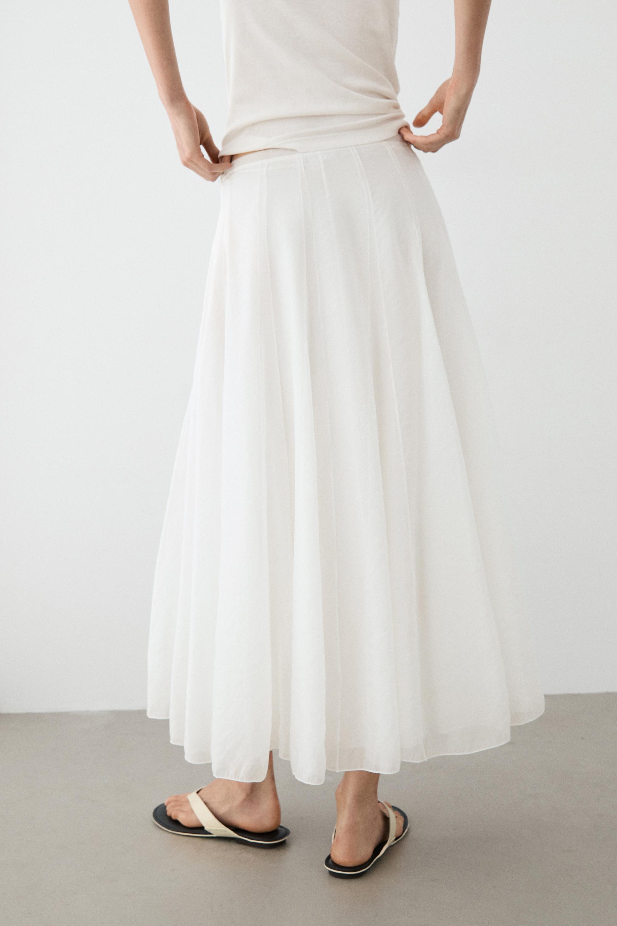 Flowy flared midi skirt — WHITE