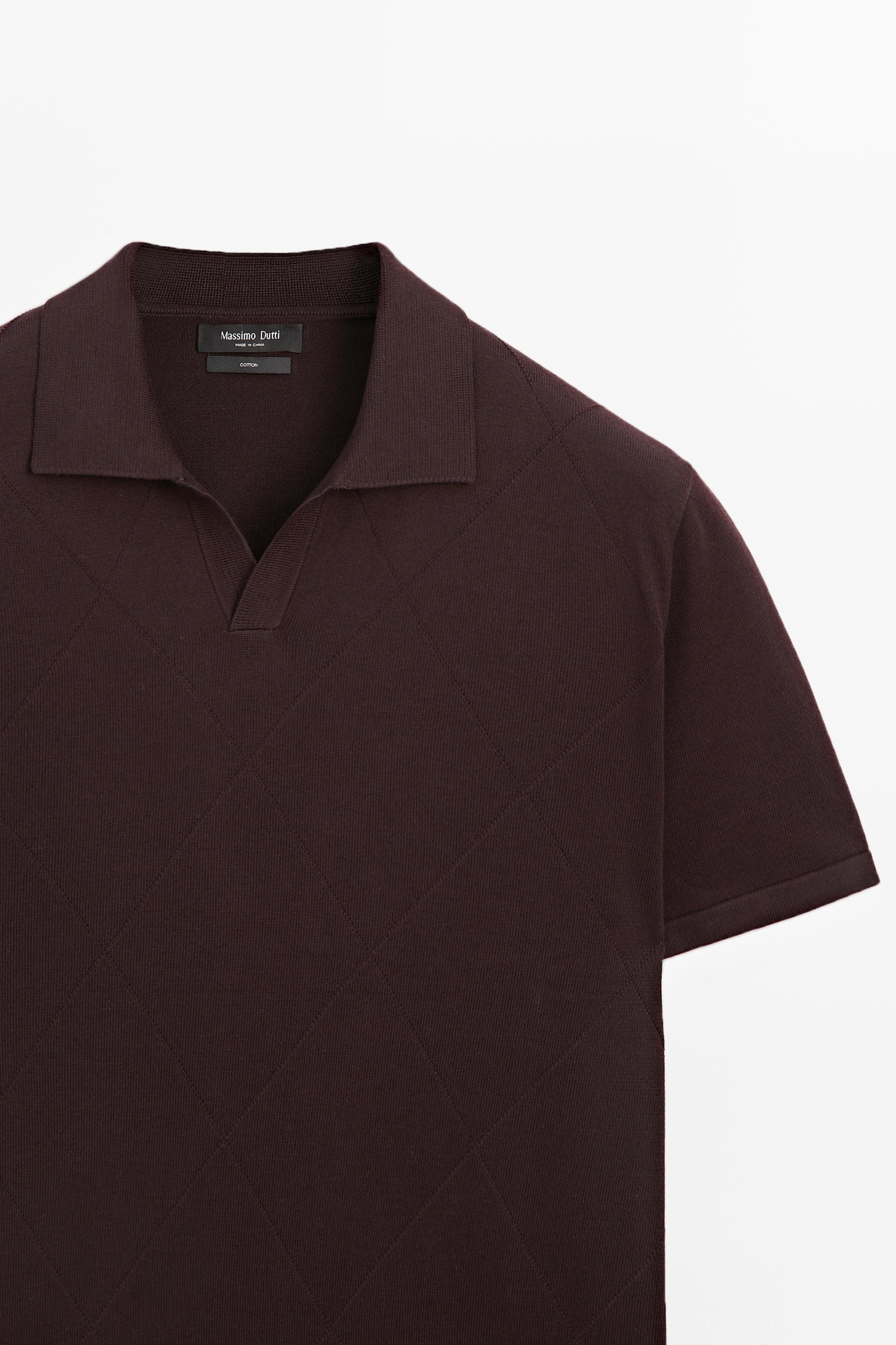 100% cotton intarsia knit polo shirt — BURGUNDY