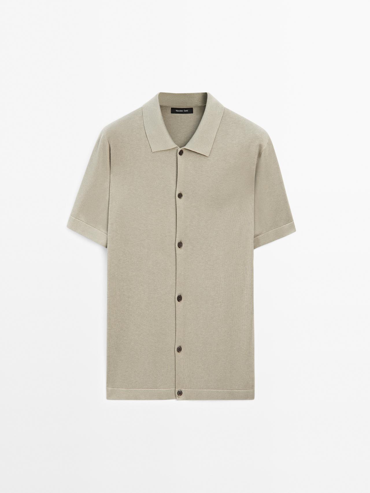 Massimo Dutti - Herre - Kortærmet Cardigan I Bomuldsblanding - Havgrøn - S