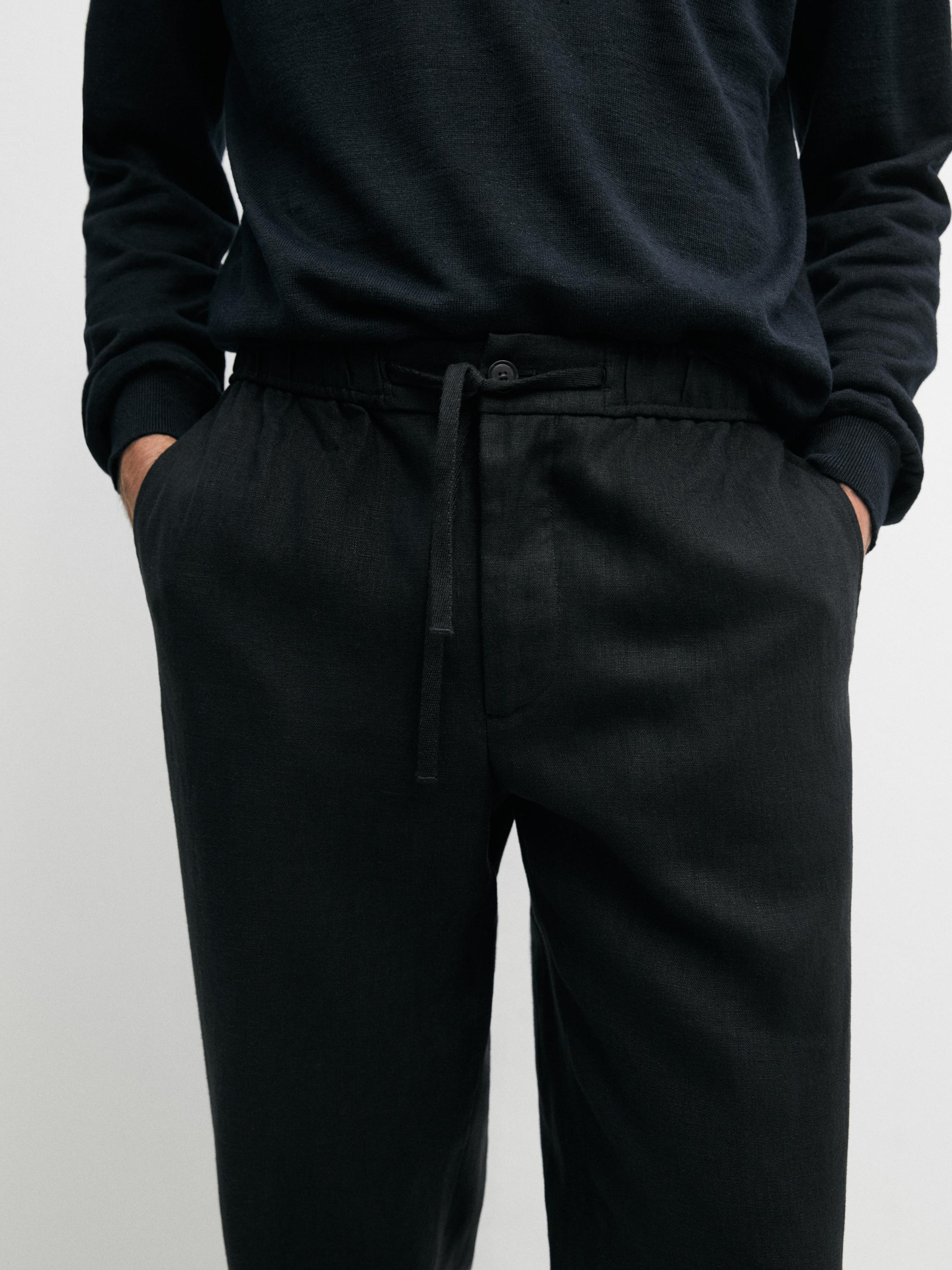 Linen jogger fit pants — BLACK