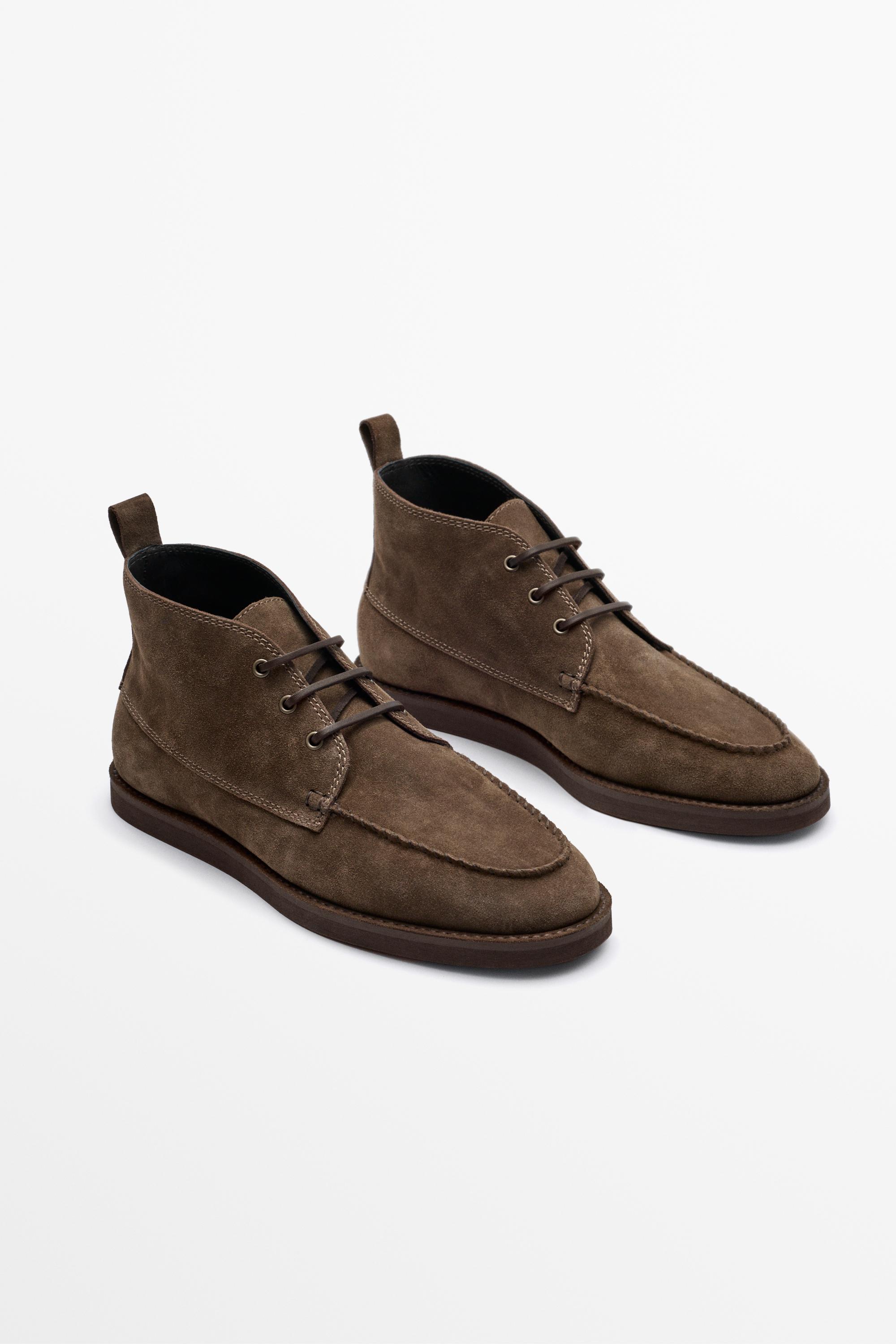 Split Suede Leather Ankle Boot with Contrast Stitching