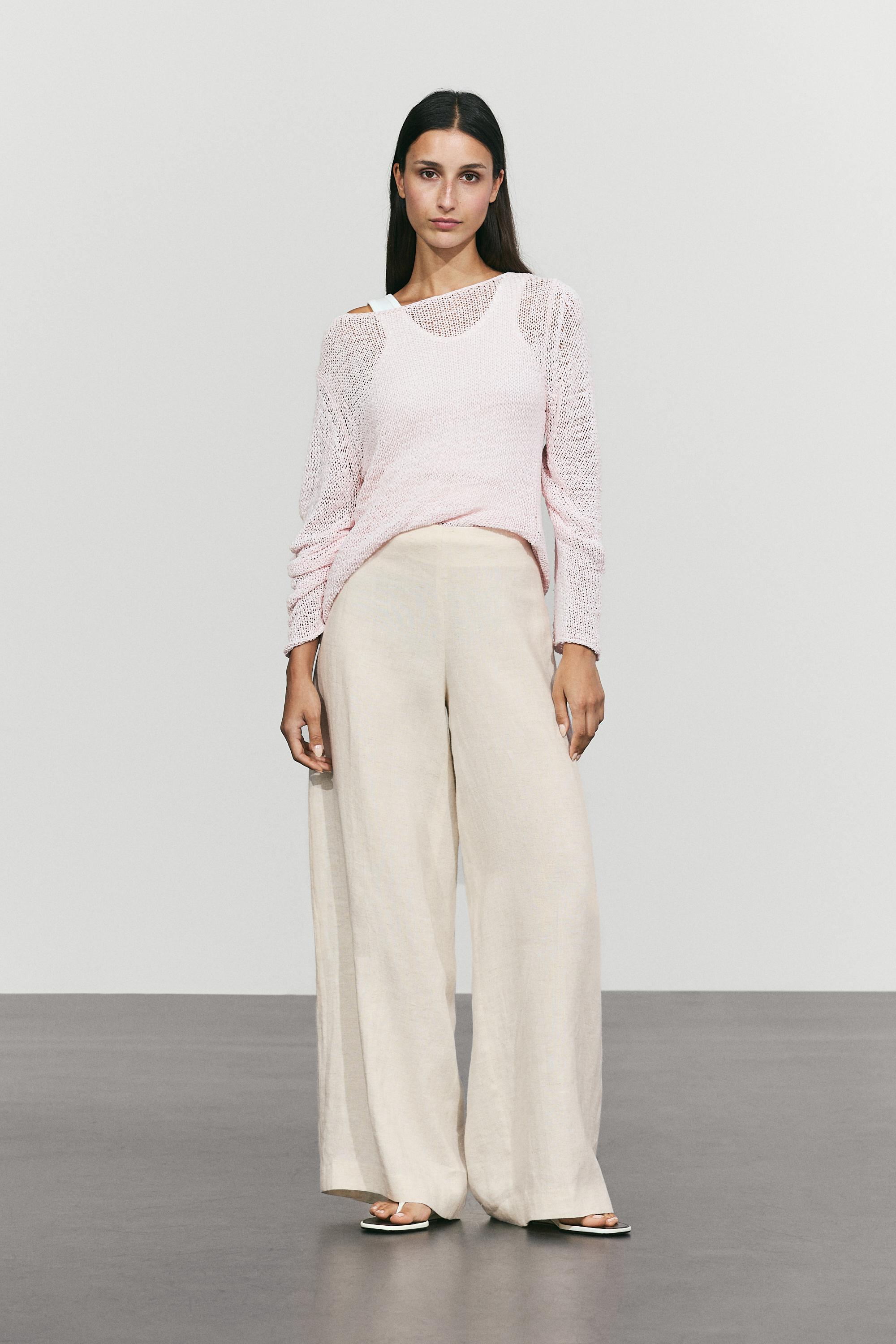 Linen blend barrel fit trousers — SAND