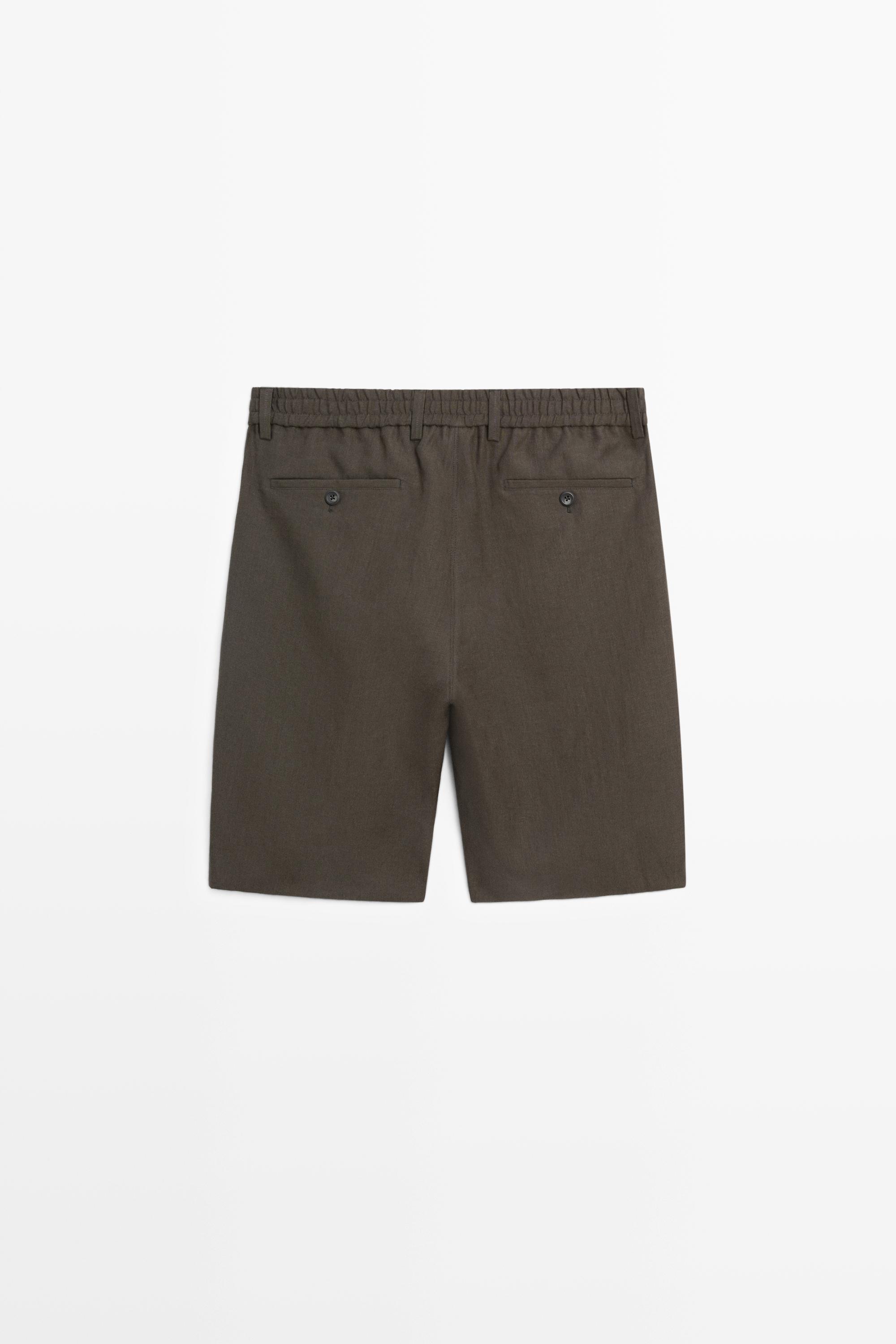100% linen short Bermuda shorts — DARK GREEN