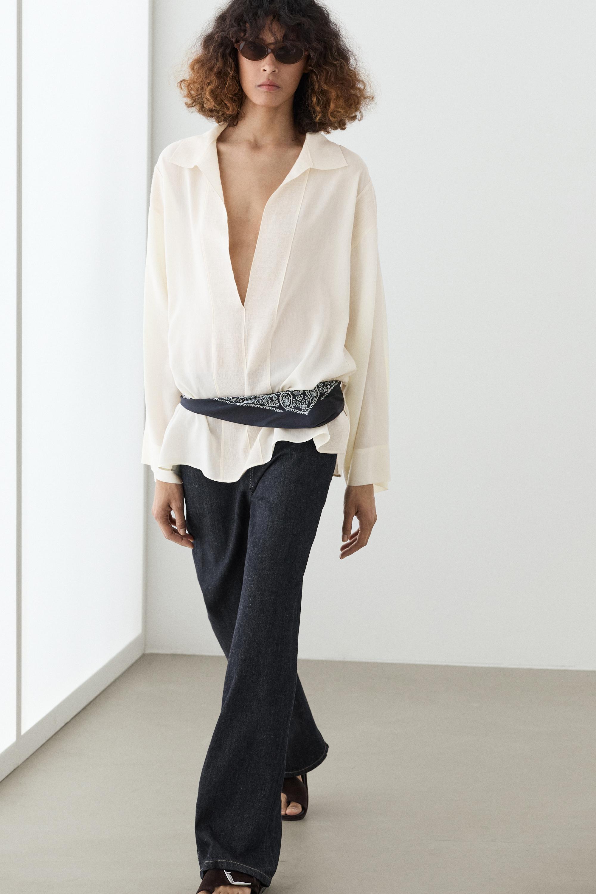 Flowing blouse with seam details — CREAM