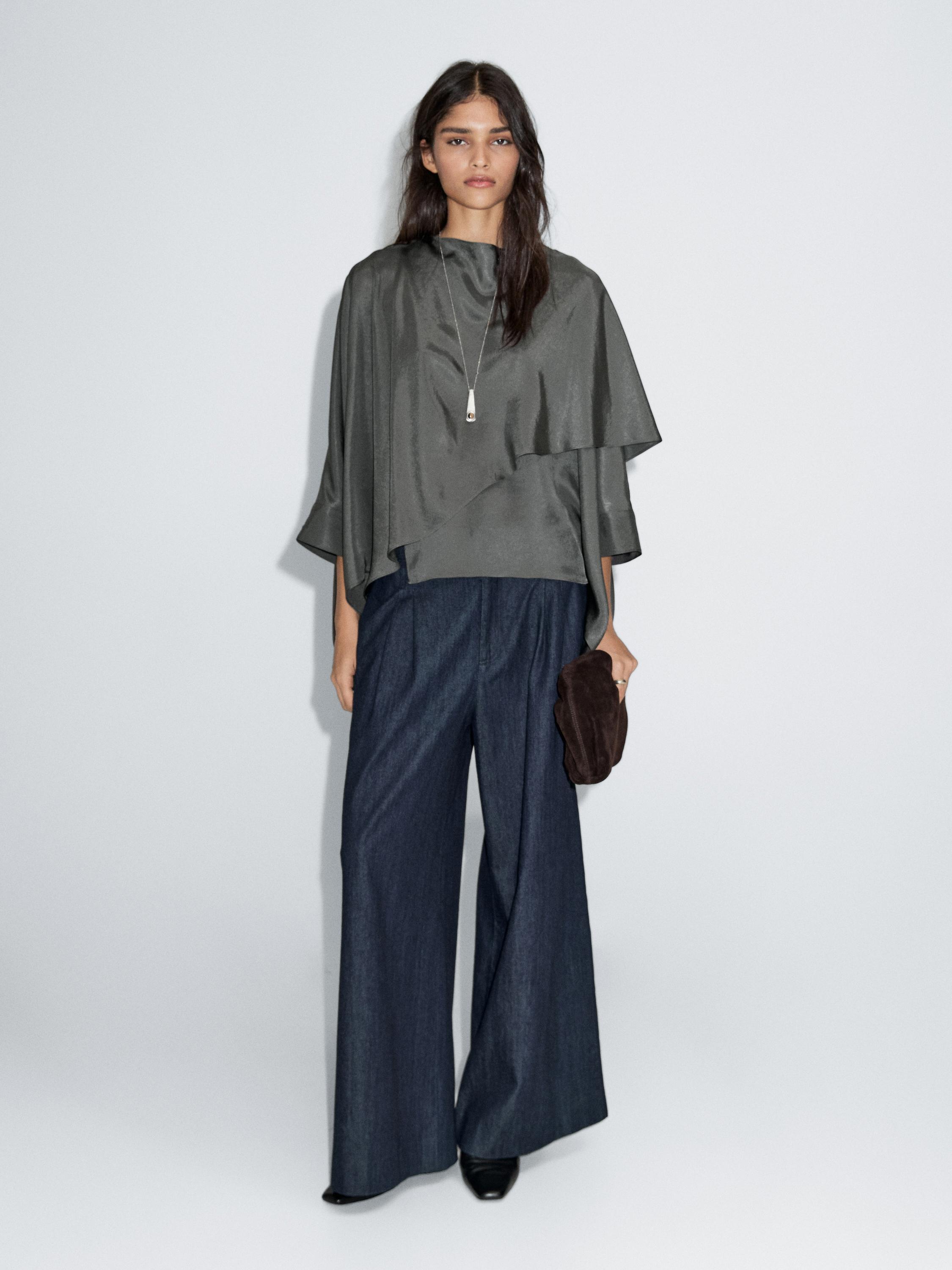 Flowing satin cape with scarf
