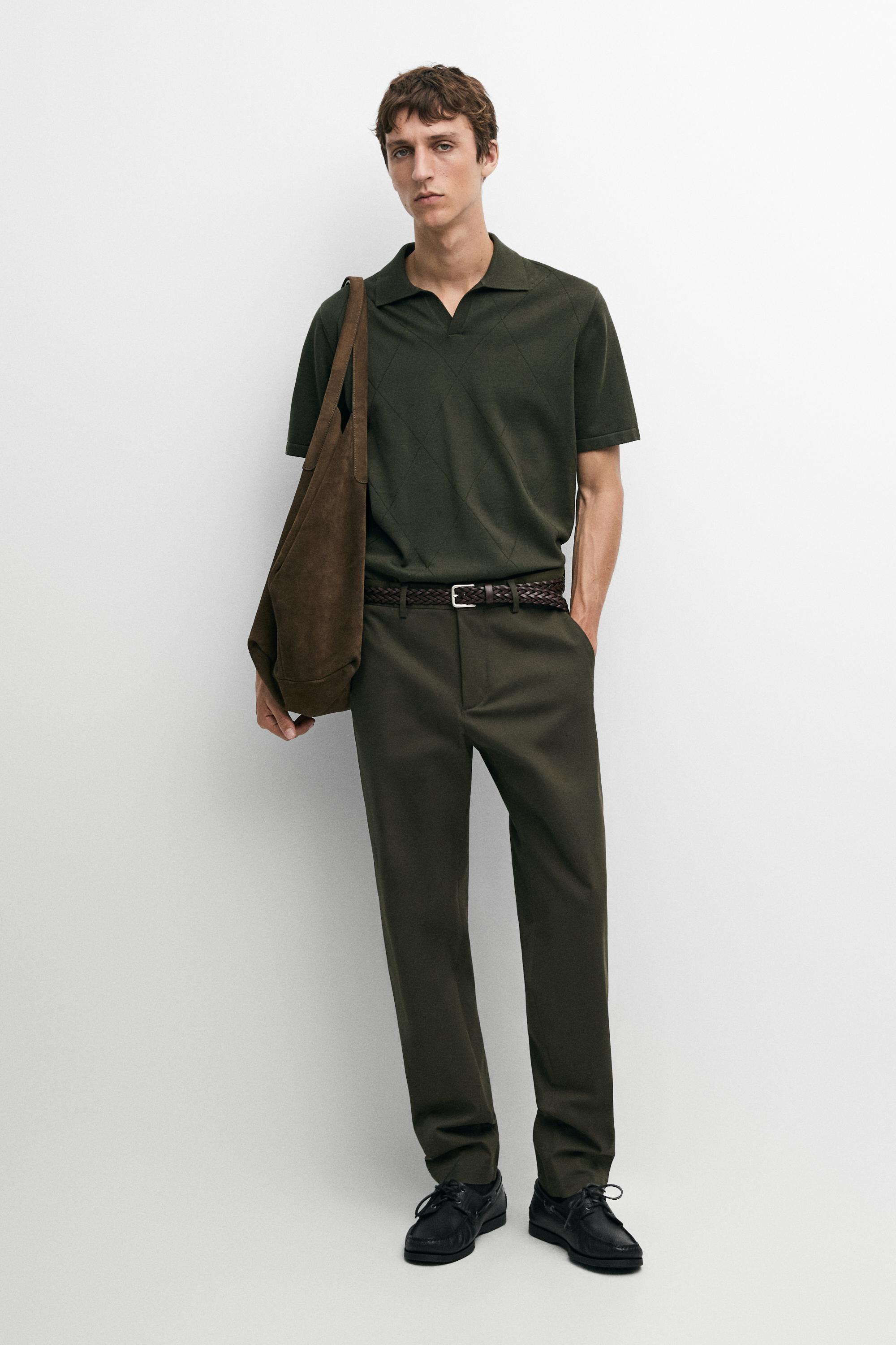 Cotton blend slim fit pants