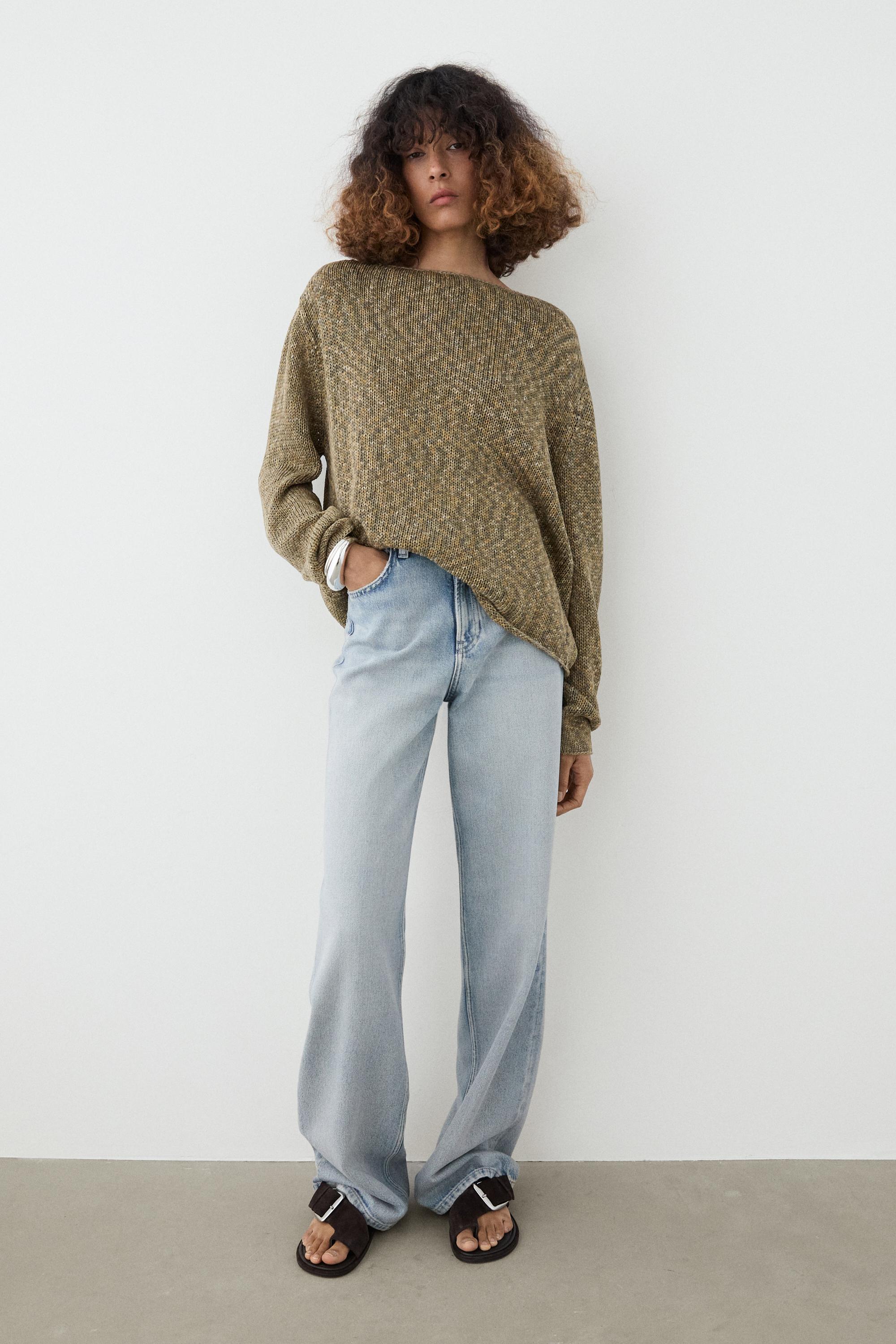 Cotton boat neck sweater — GREEN