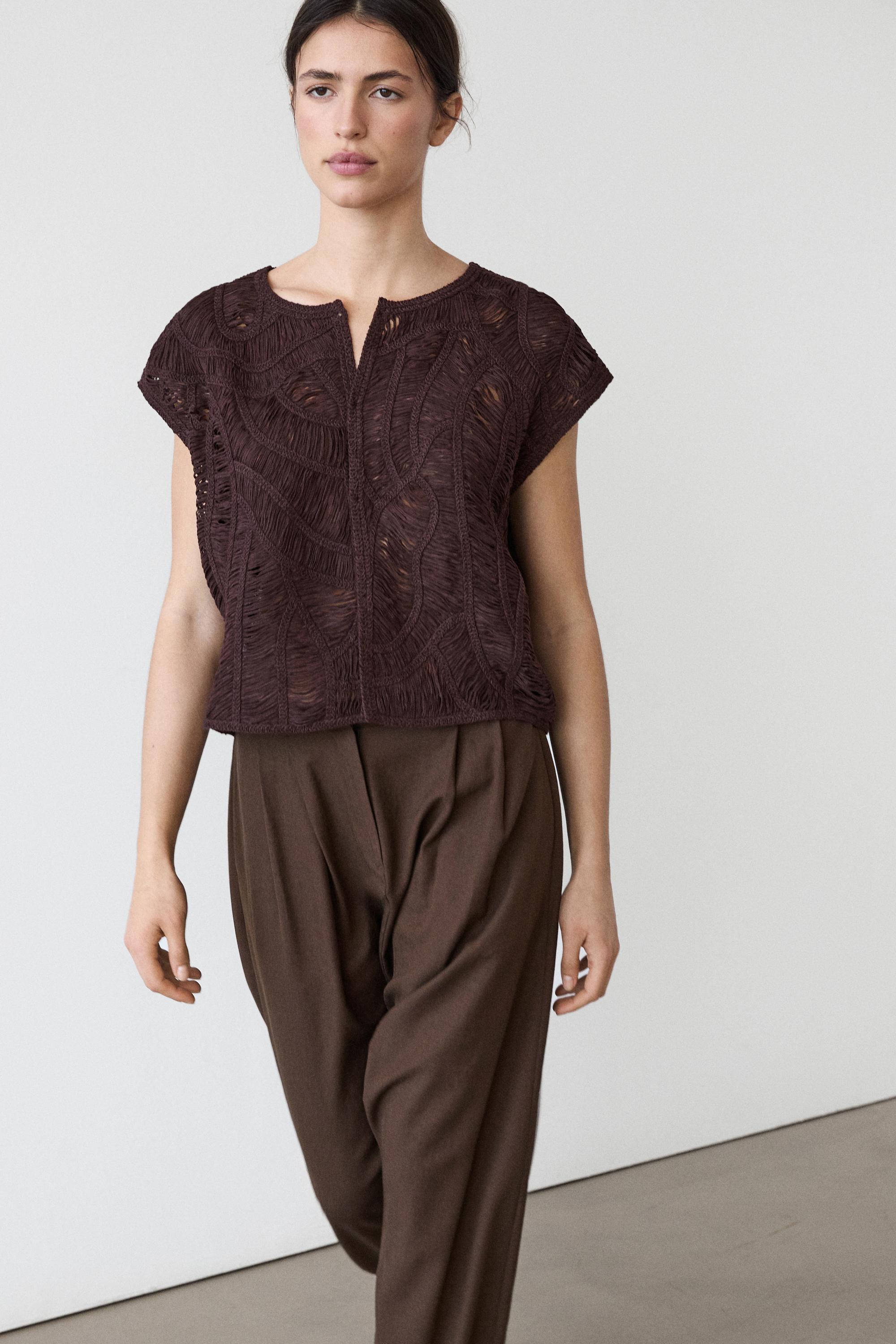 Crochet knit vest — AUBERGINE