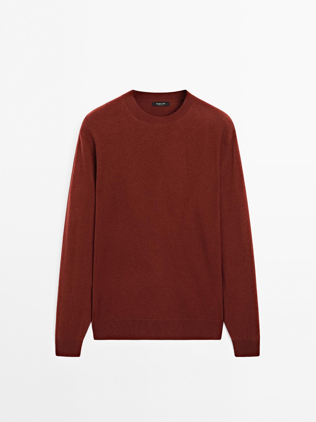 Massimo Dutti - Herre - Trøje I Uldblanding Med Rund Hals - Terrakotta - L