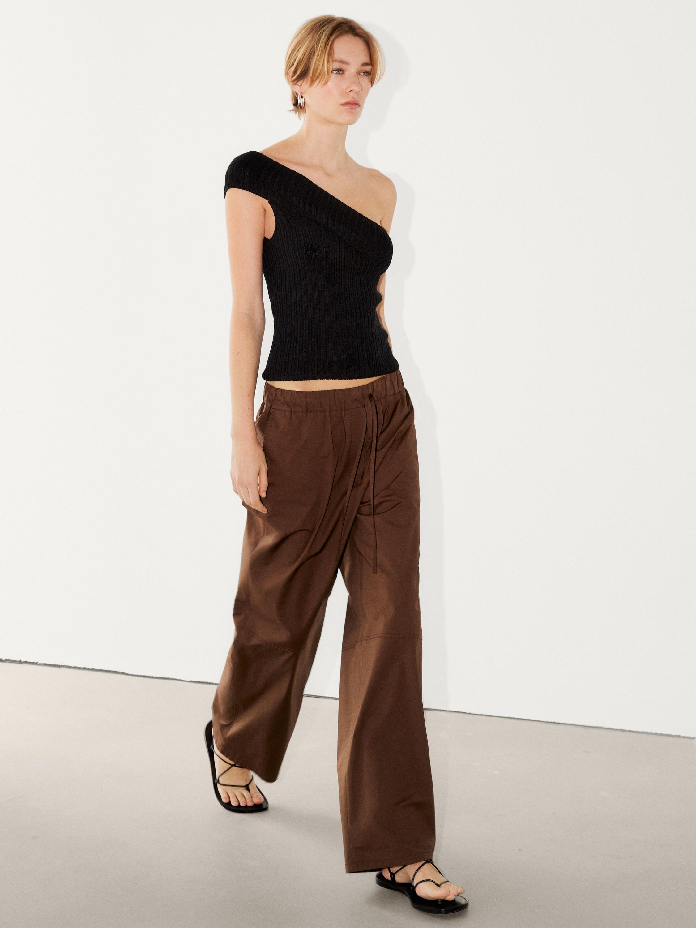 Poplin trousers with elasticated waistband