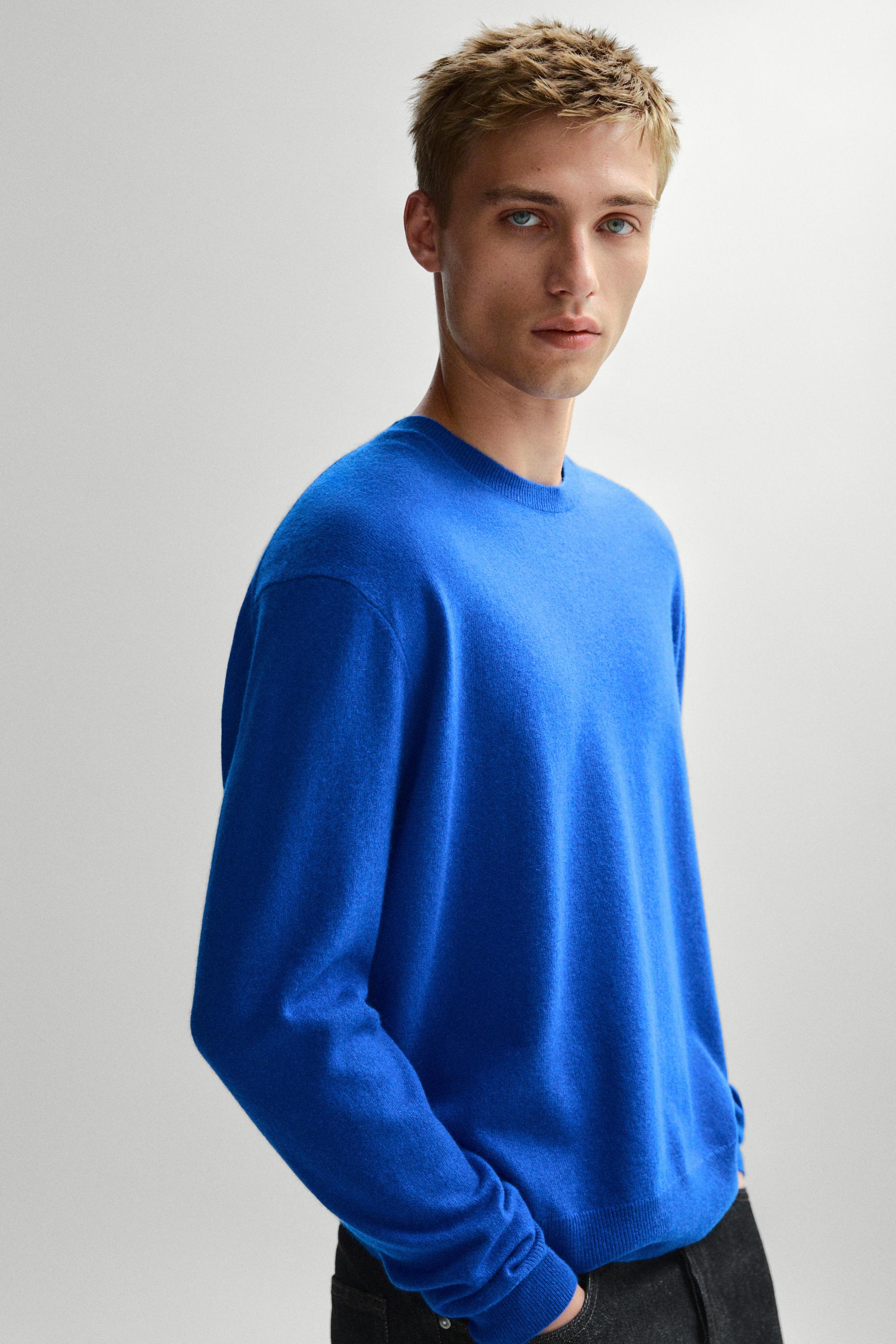 100% cashmere ribbed knit sweater — Blue