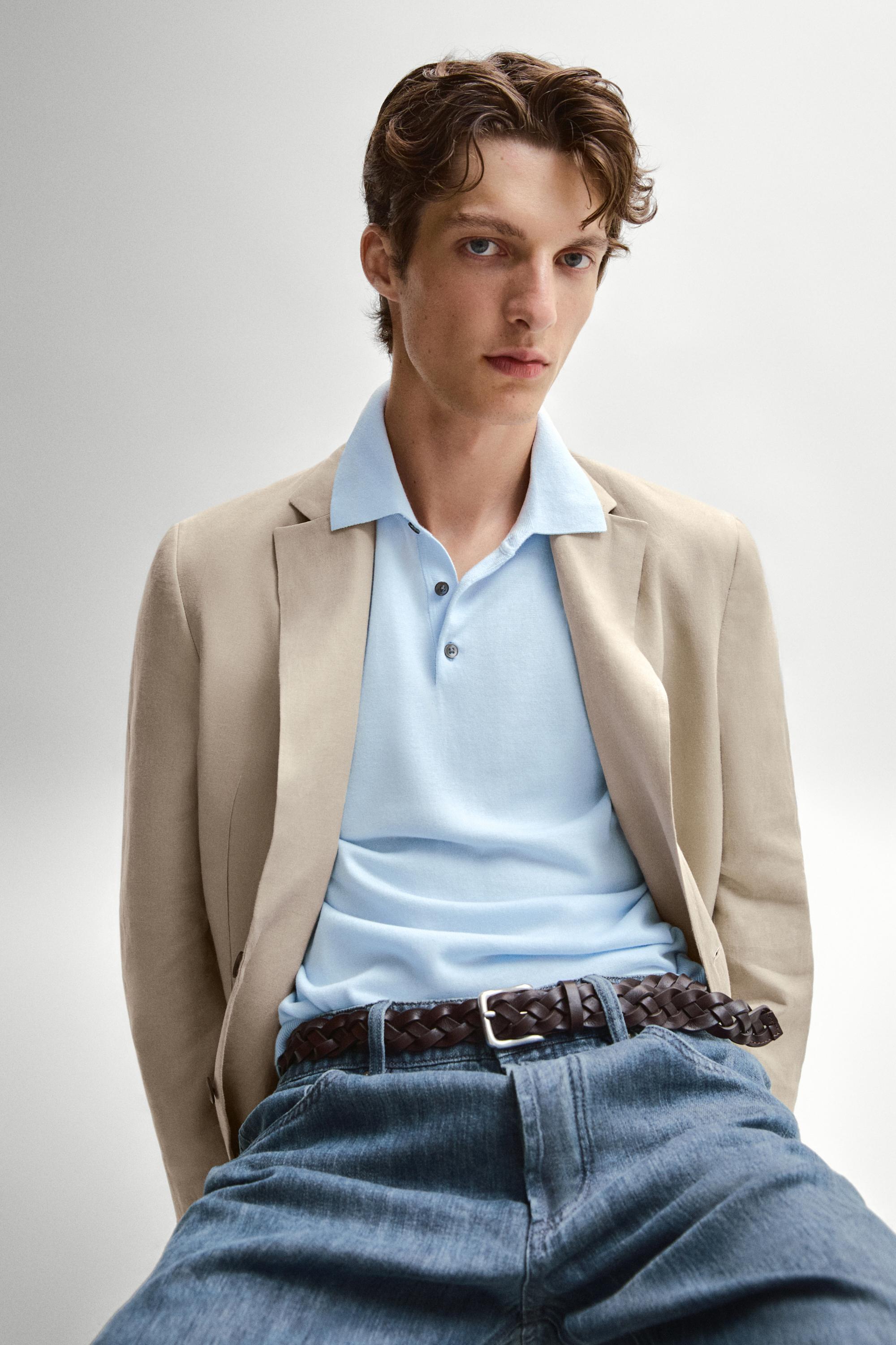 100% Cotton Knit Polo Shirt — Light Blue